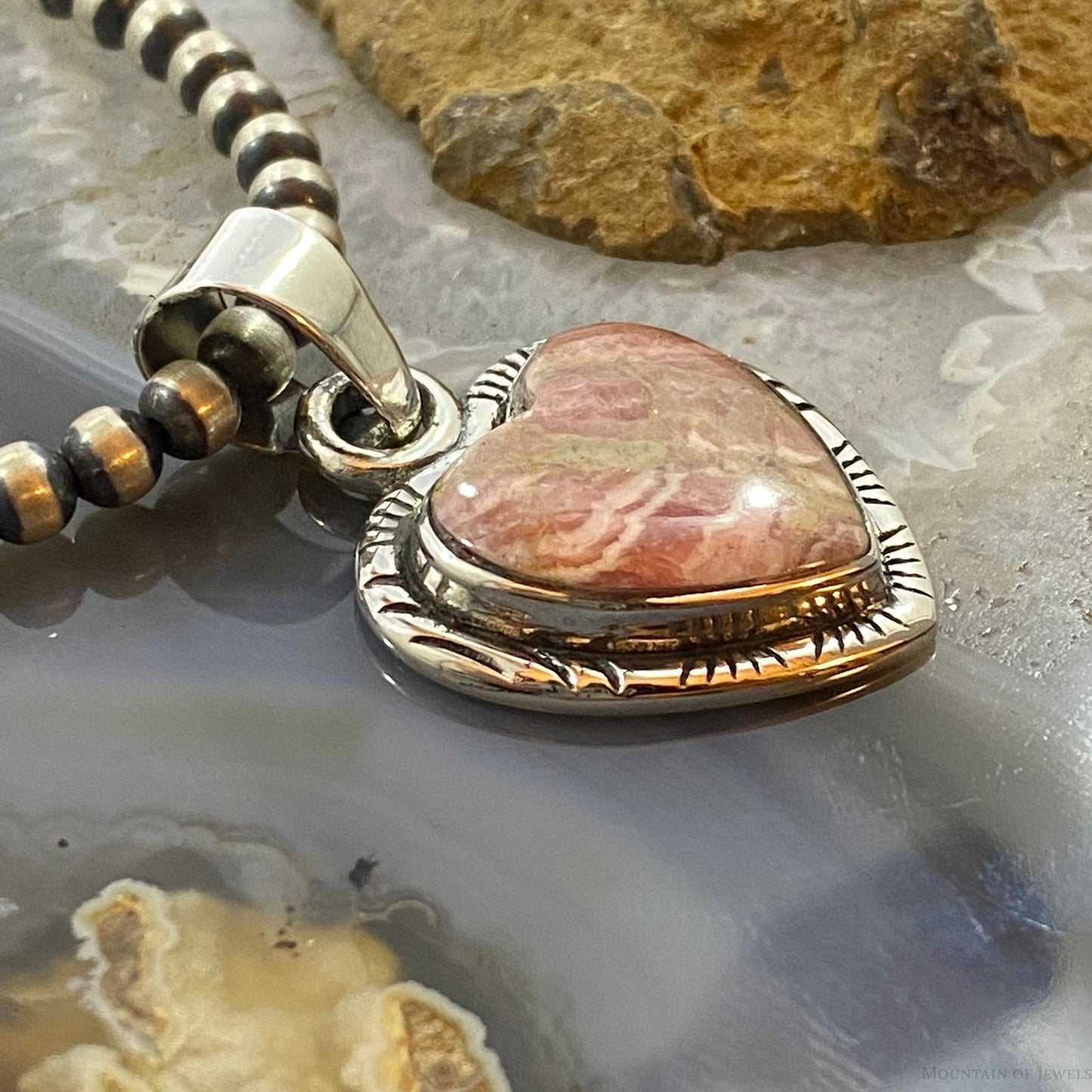Native American Sterling Silver Heart Shape Rhodochrosite Pendant For Women #1