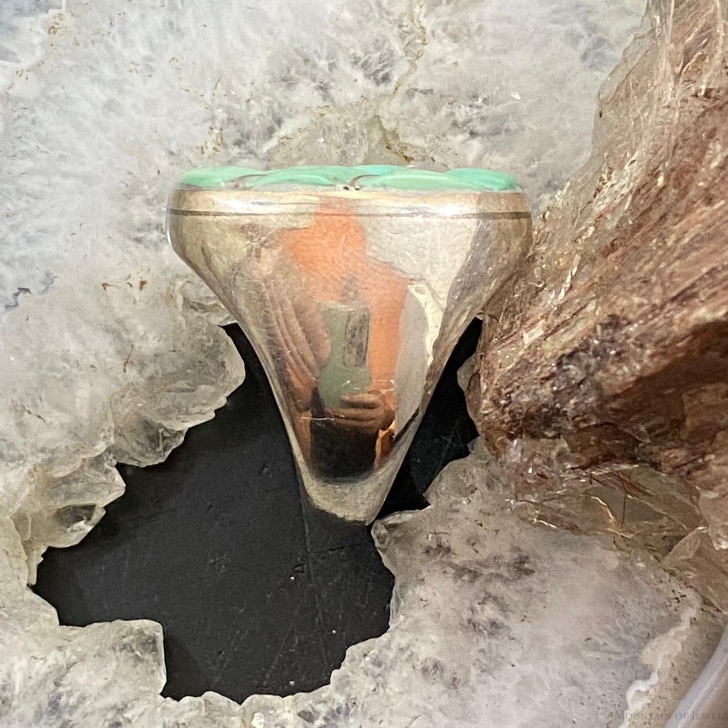 Native American Silver Oval Turquoise Inlay Unisex Shield Ring Size 9