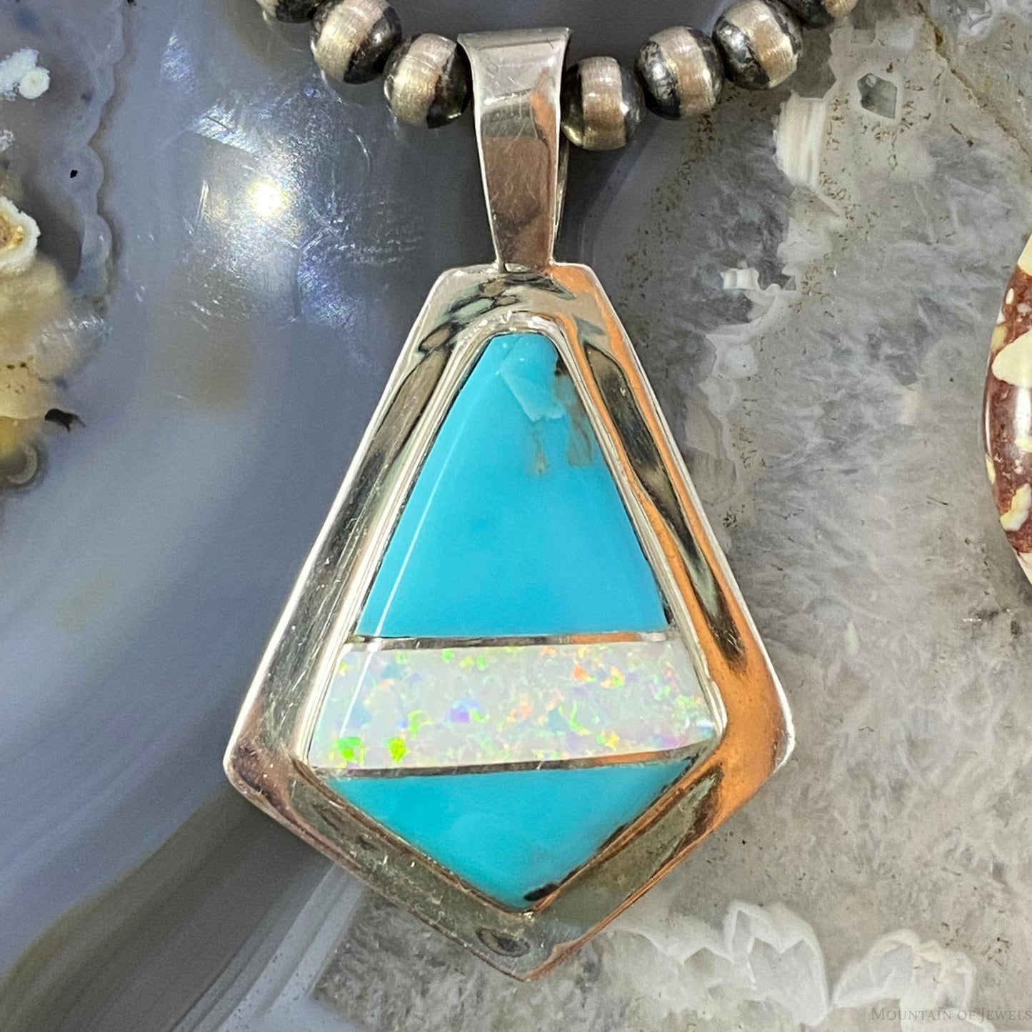 Christine Wolf Sterling Silver Turquoise & Opal Inlay Kite Pendant For Women