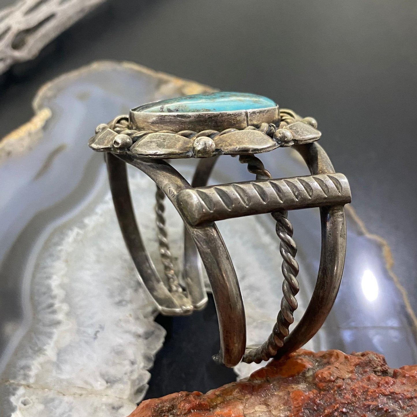 Vintage Native American Silver Turquoise Heavy Bracelet For Women