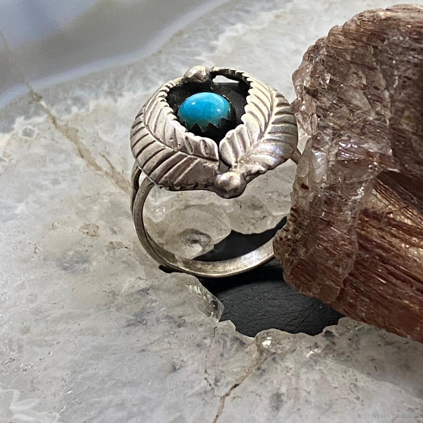 Vintage Native American Silver Turquoise Shadow Box Ring Size 8.75 For Women