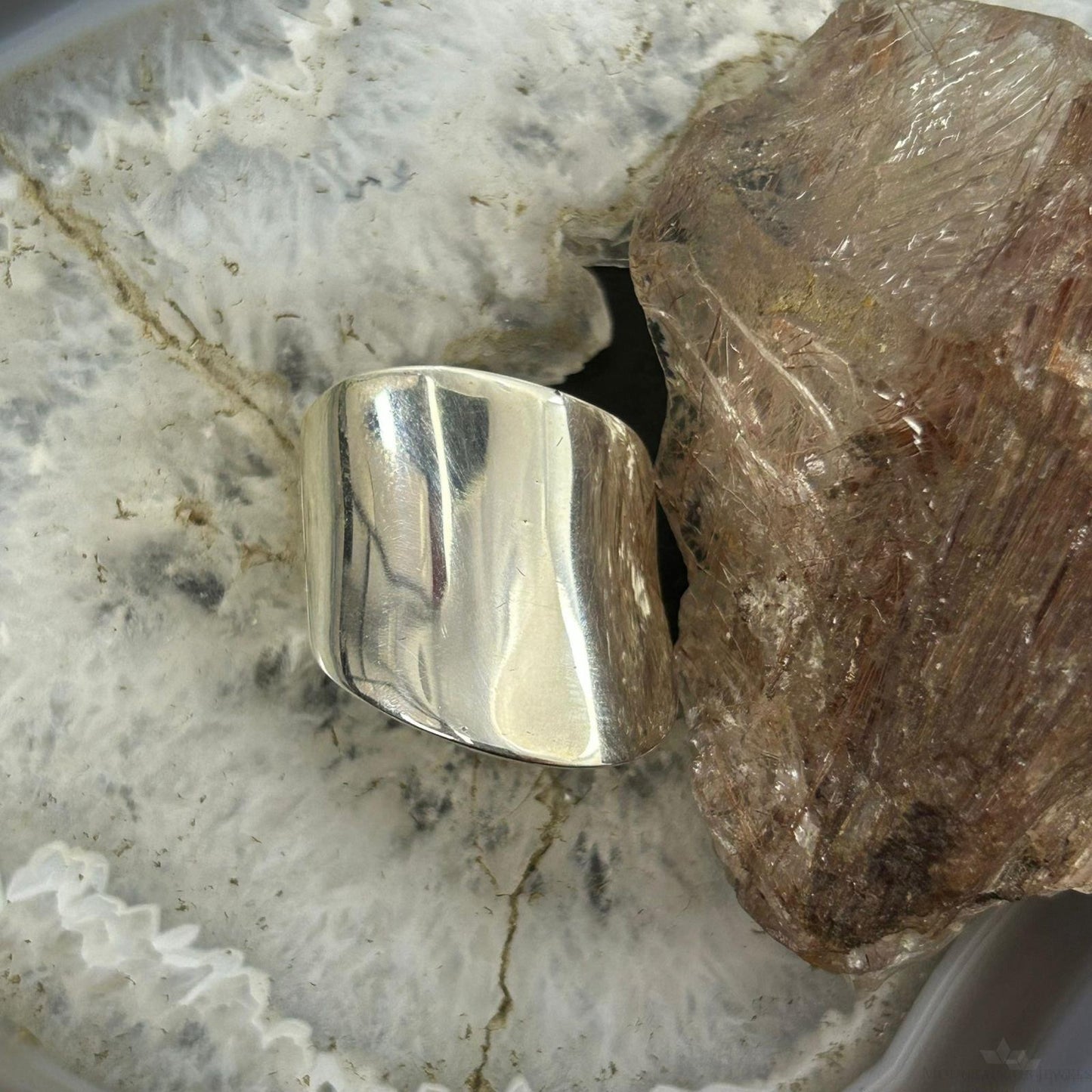 Sterling Silver Asymmetrical Cigar Band Modern Fashion Ring For Women, Taxco Mexico