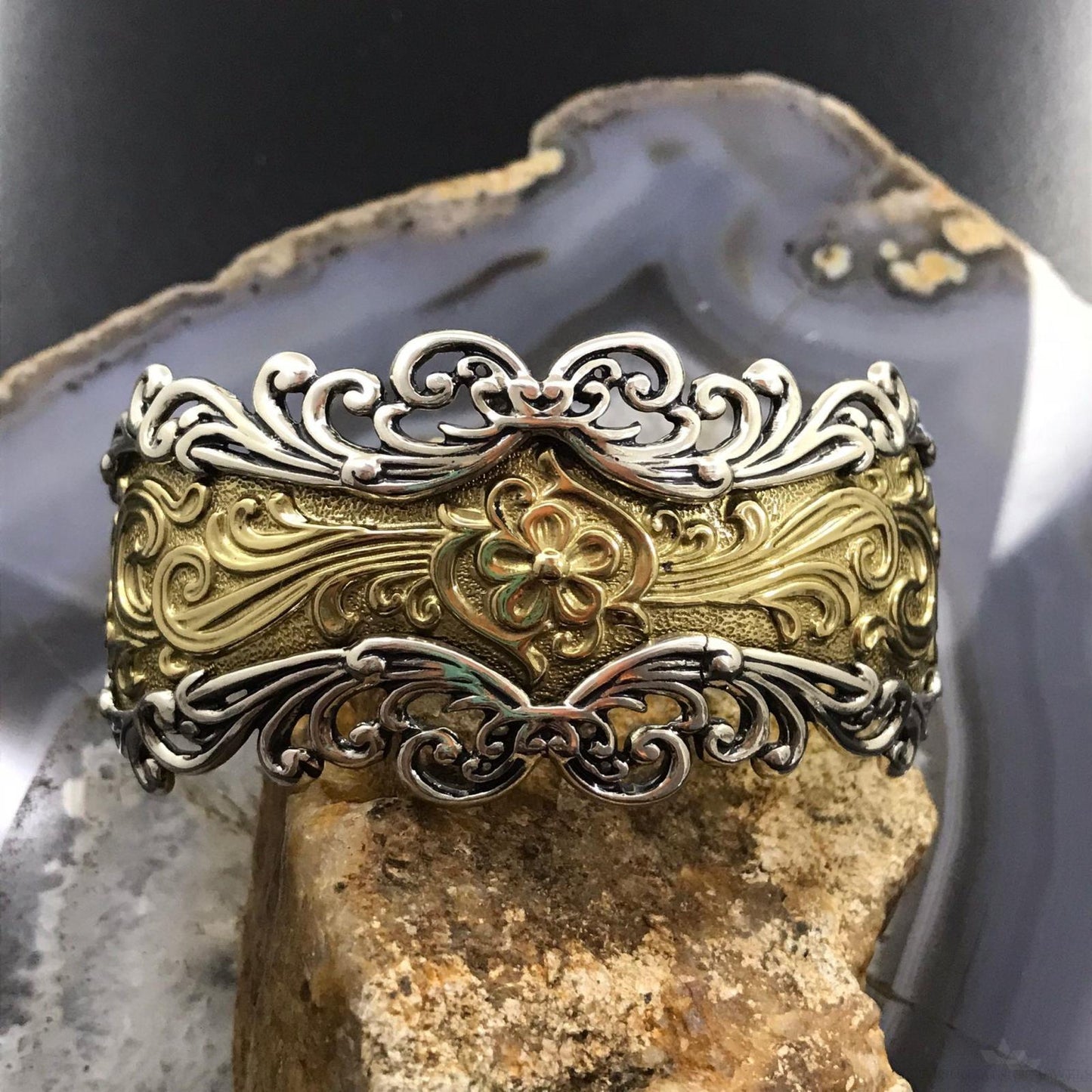Carolyn Pollack Sterling Silver & Brass Decorated Engraved Bracelet For Women