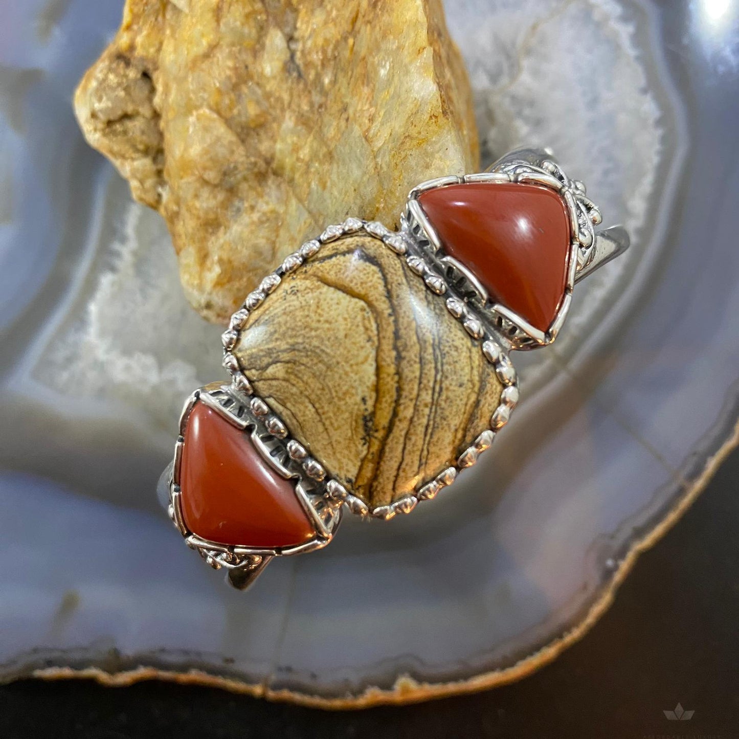 Carolyn Pollack Southwestern Style Sterling Silver Picture Jasper & Red Jasper Bracelet For Women