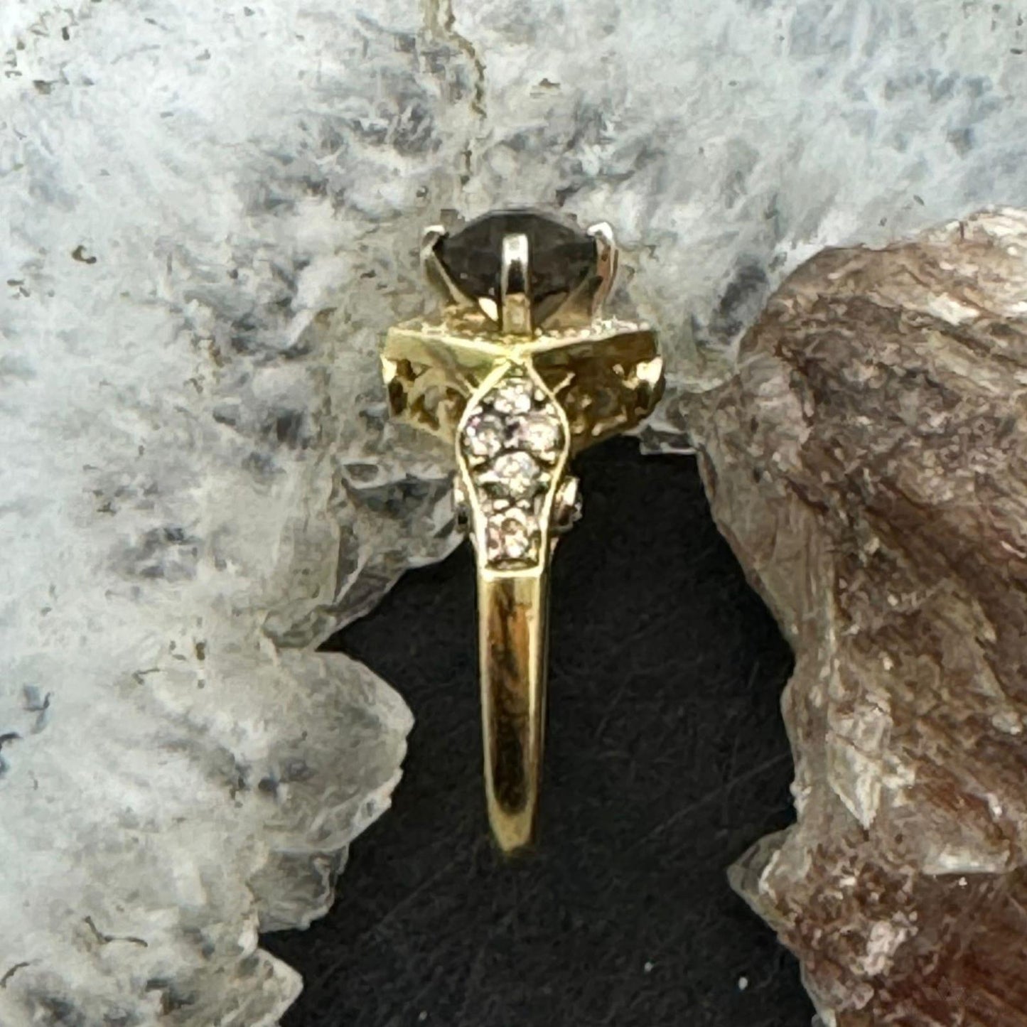 Le Vian 14K Yellow Gold Ring with Cushion Cabochon Smoky Quartz and Diamonds
