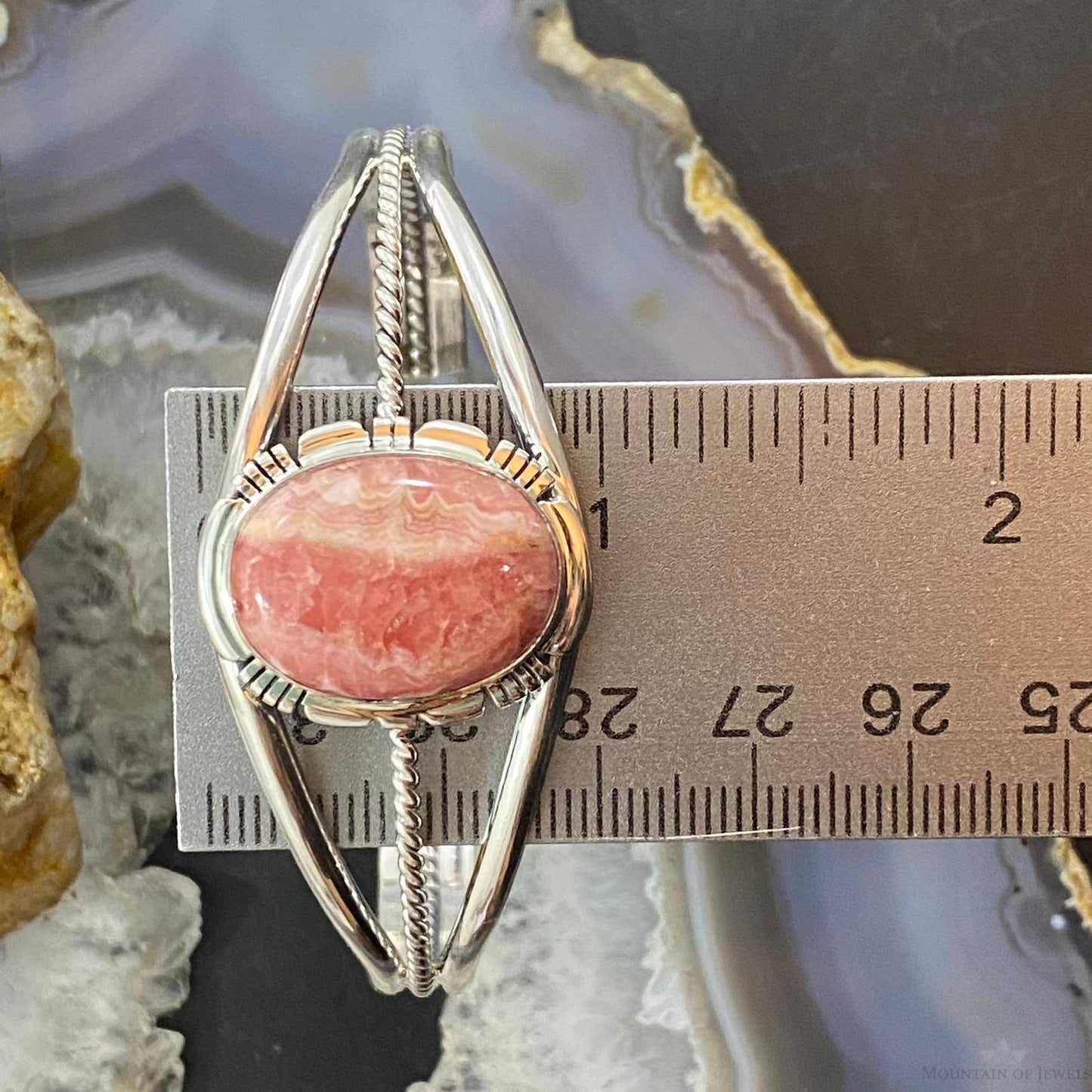 Abel Cone Sterling Silver Oval Rhodochrosite Decorated Bracelet For Women