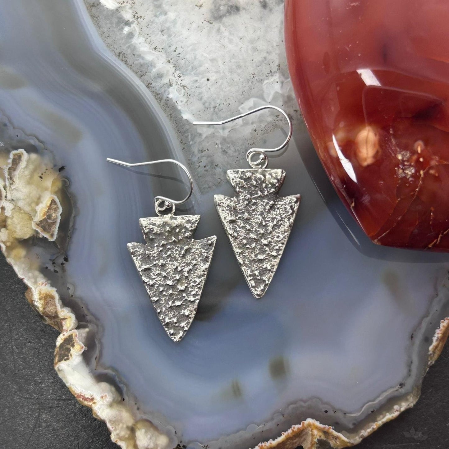Cheyenne Custer Sterling Silver Tufa Cast Arrowhead Dangle Earrings For Women