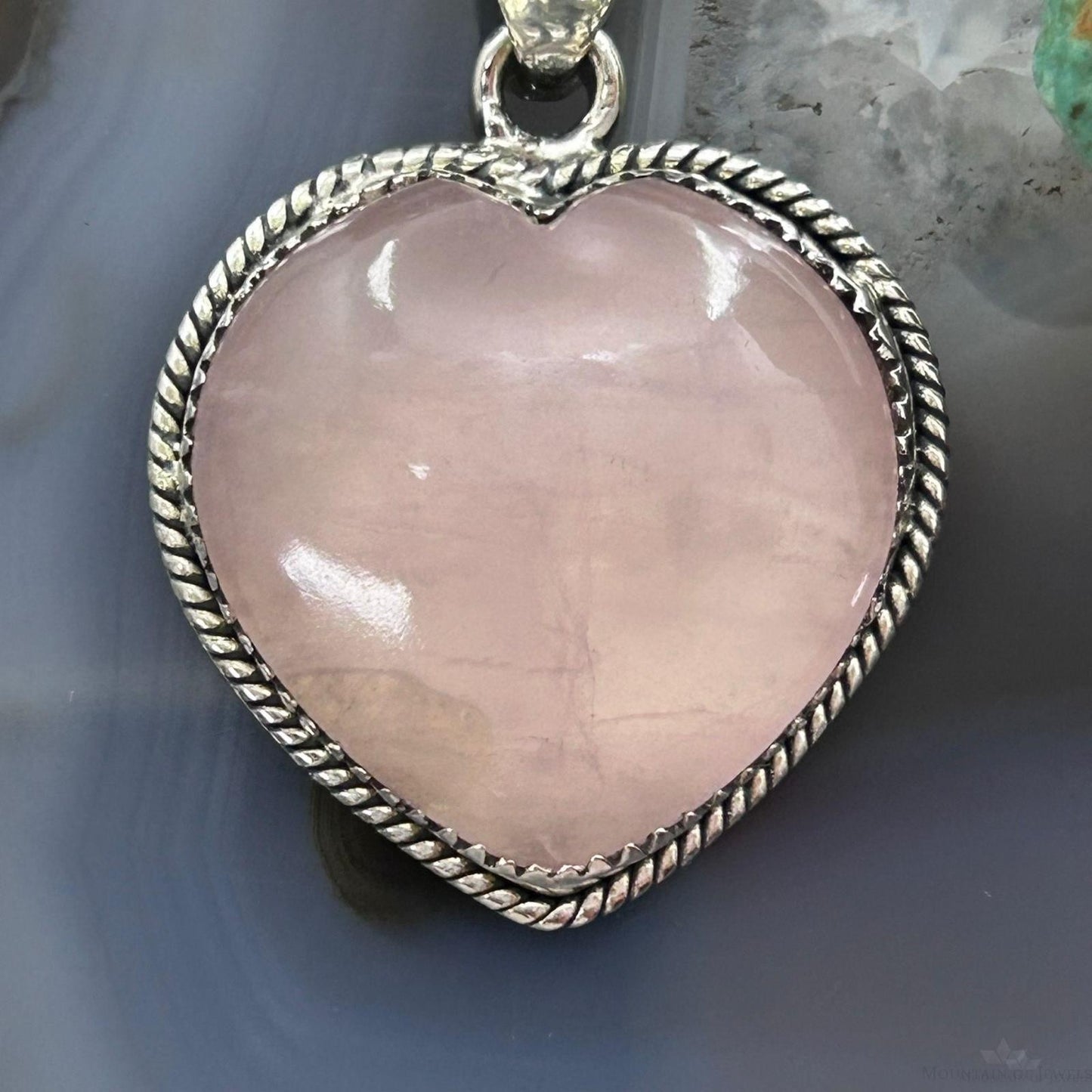 Sterling Silver Southwestern Style Rose Quartz Heart Pendant For Women