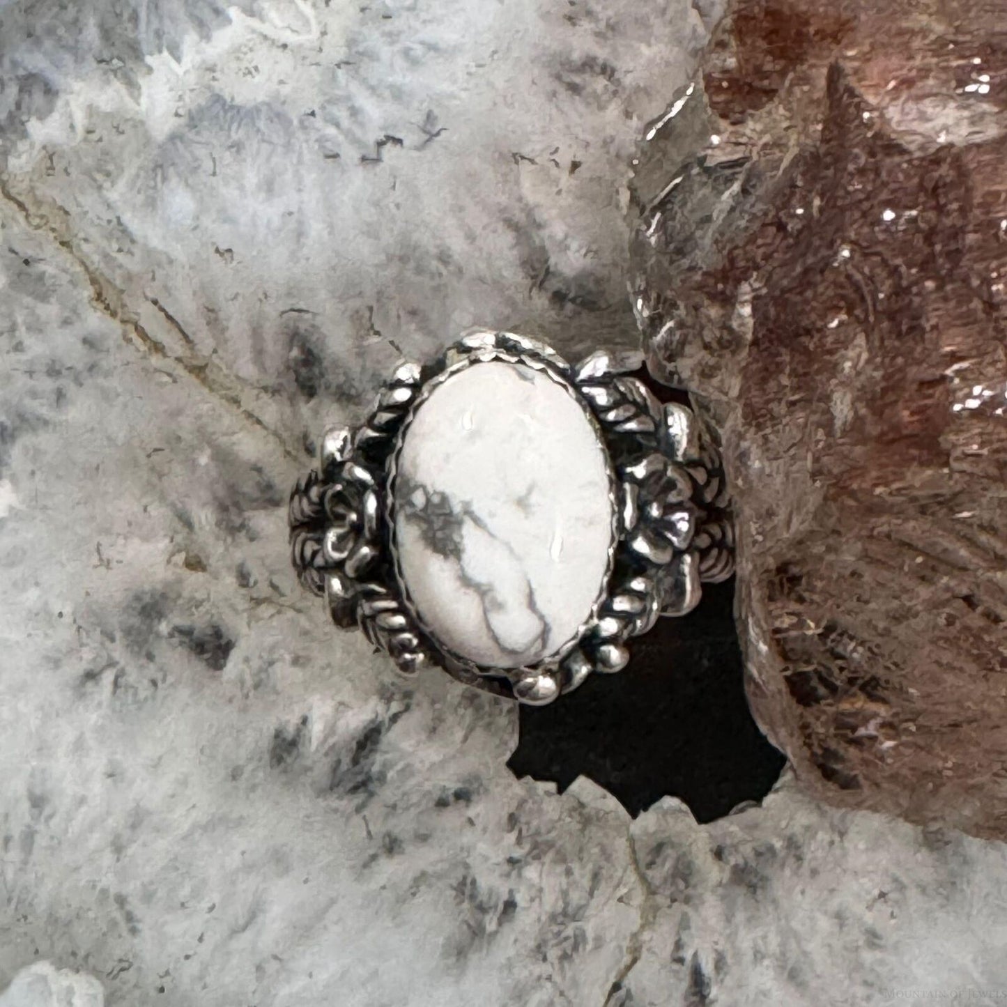 Carolyn Pollack Sterling Silver Oval Howlite Decorated Ring Size 8 For Women