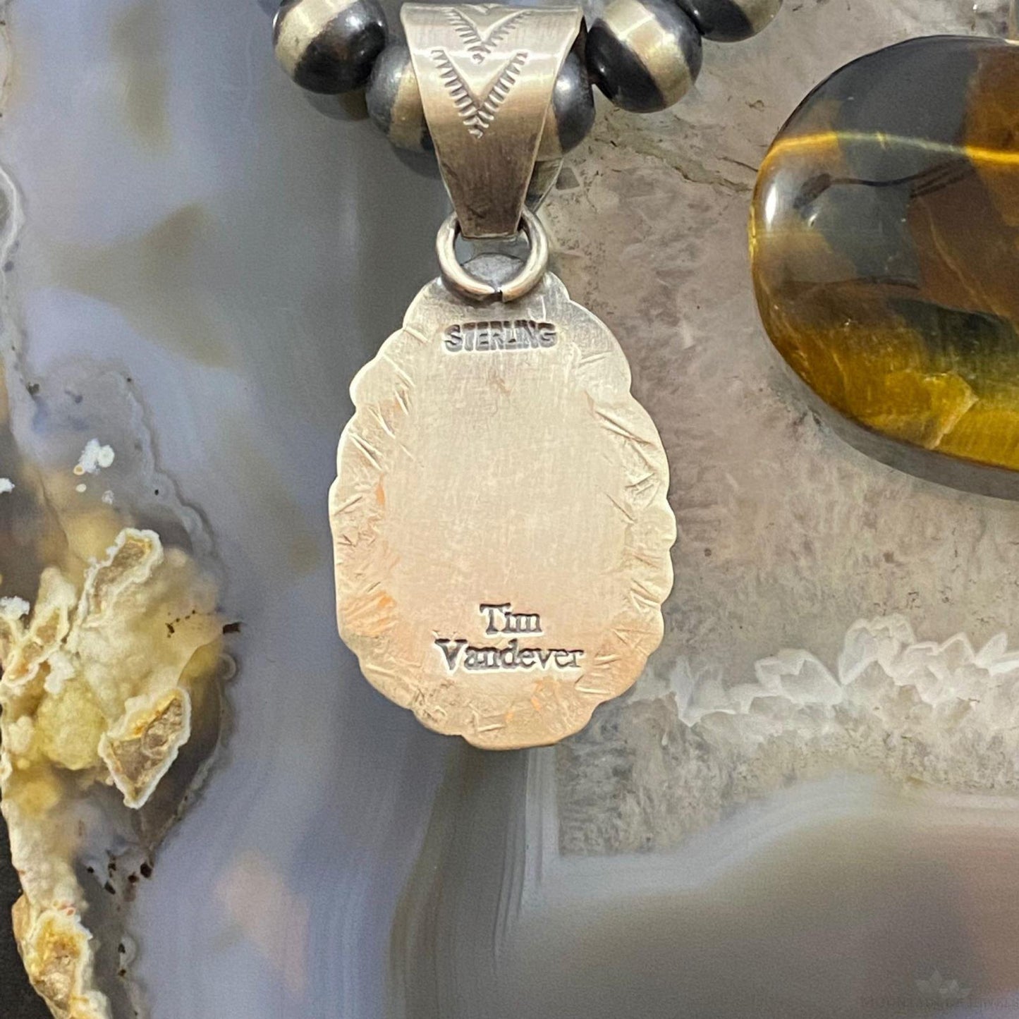 Tim Vanderver Sterling Teardrop Kingman Turquoise Decorated Pendant For Women