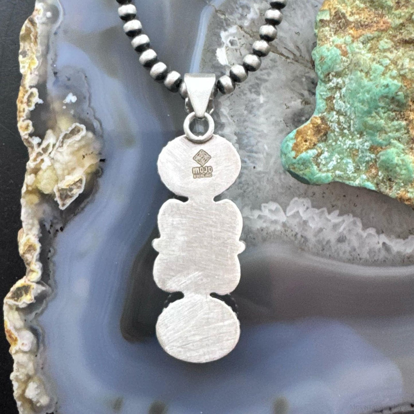 Sterling Silver Southwestern Style 3 Oval Turquoise Decorated Pendant For Women