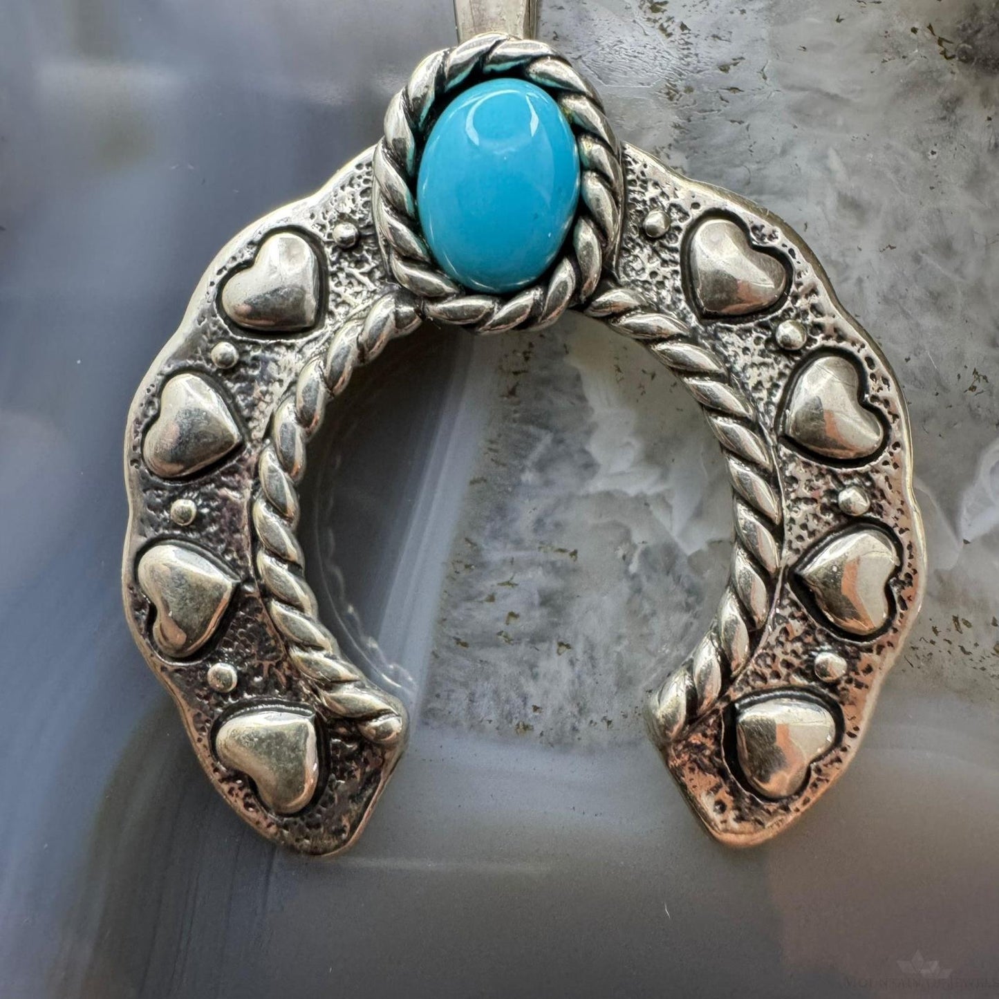 Carolyn Pollack Sterling Silver Turquoise Decorated Heart Naja Pendant For Women