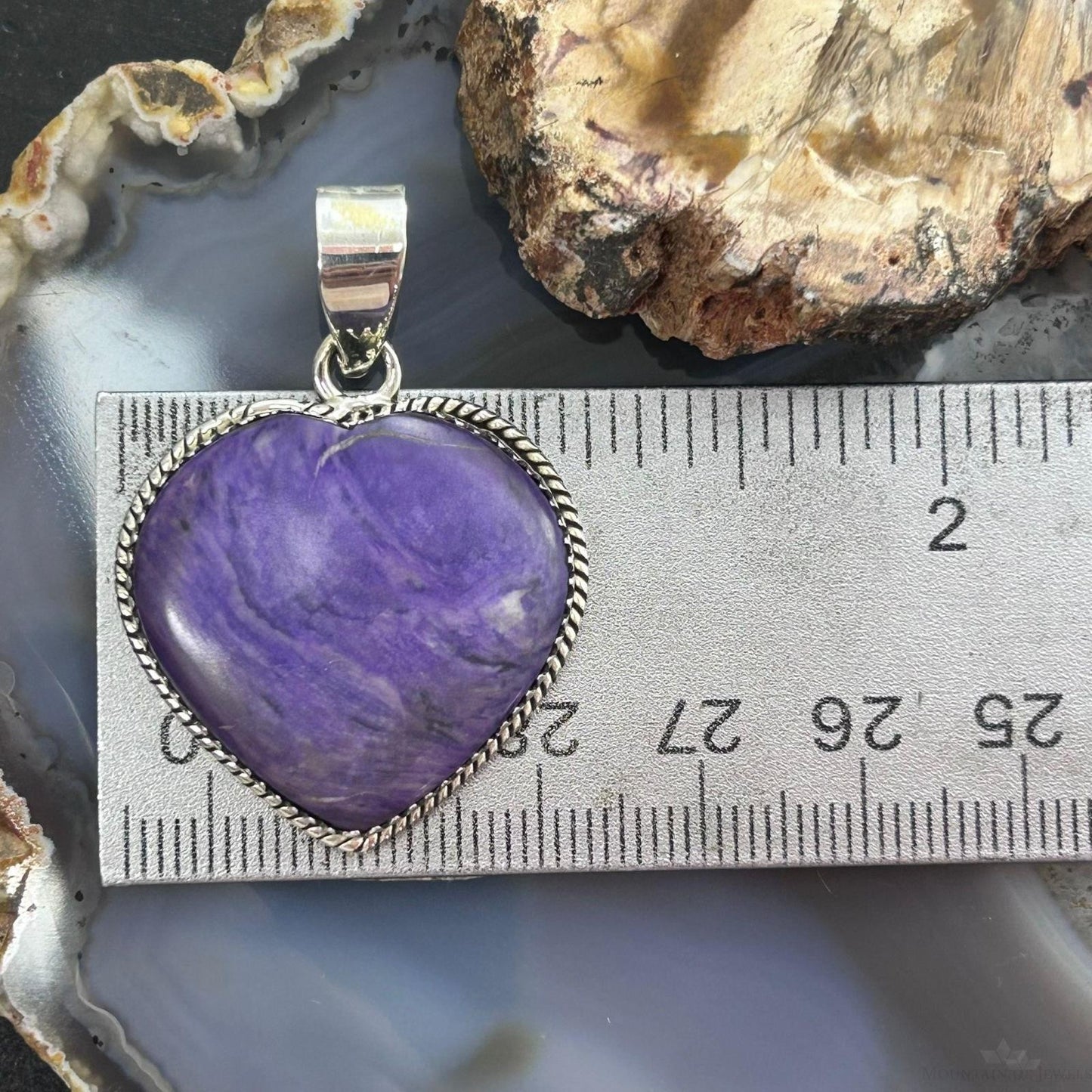 Sterling Silver Southwestern Style Charoite Heart Pendant For Women #1
