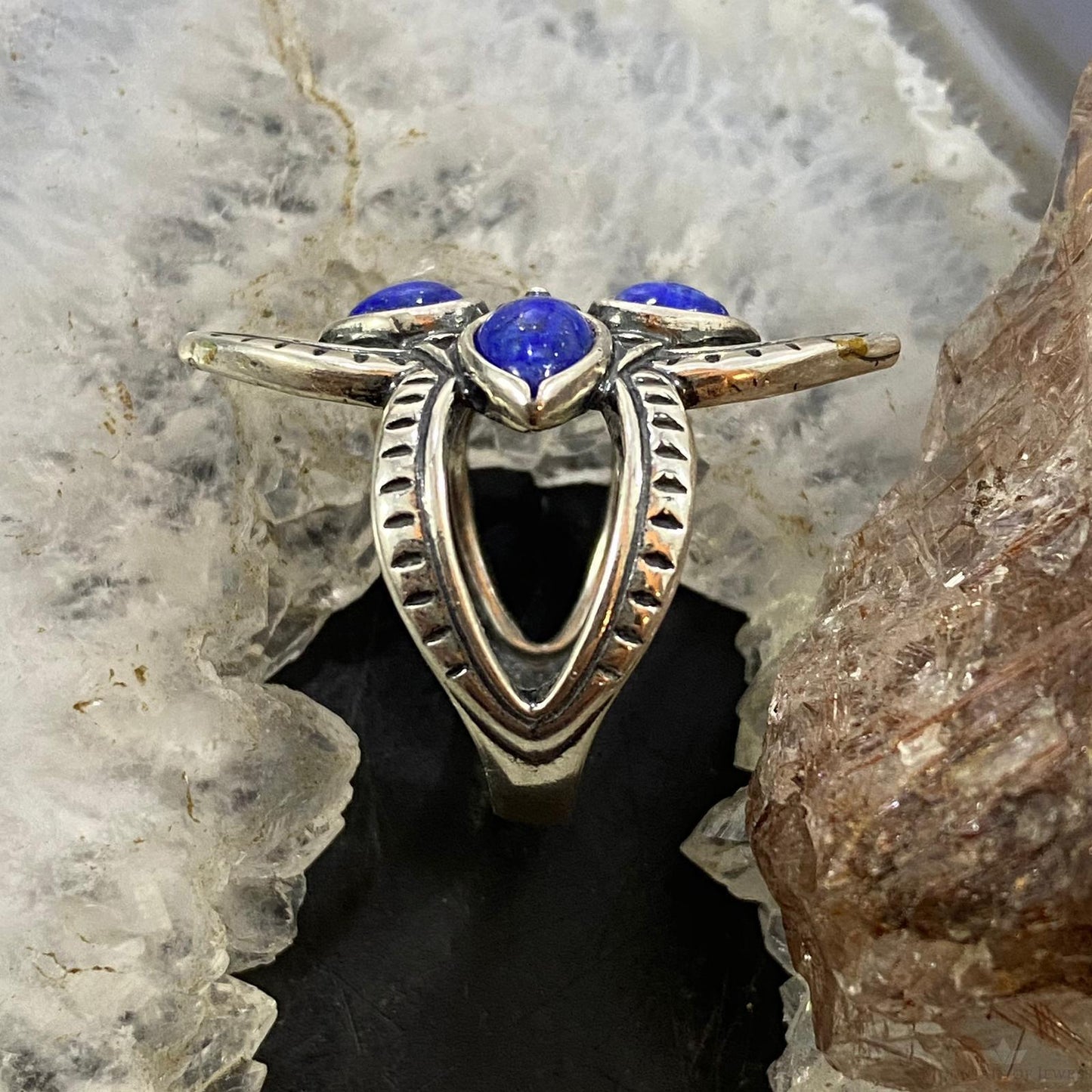 Carolyn Pollack Southwestern Style Sterling Silver 4 Lapis Lazuli Flower Cluster Ring For Women