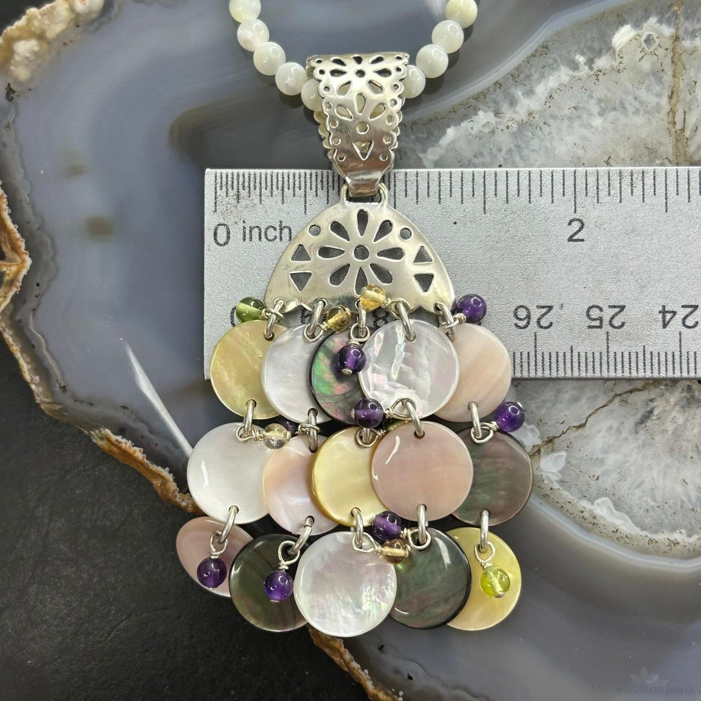 Carolyn Pollack Sterling Silver Multi Stone Dangle Pendant with MOP Necklace For Women