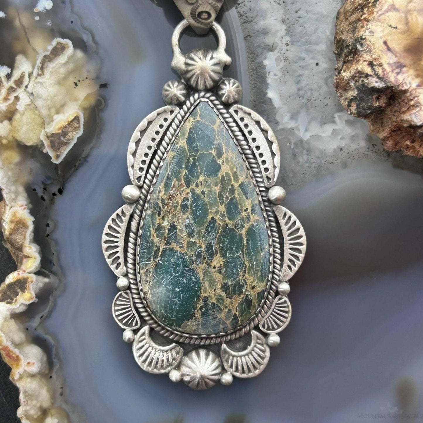Sterling Silver Southwestern Style Teardrop Sediment Jasper Pendant For Women