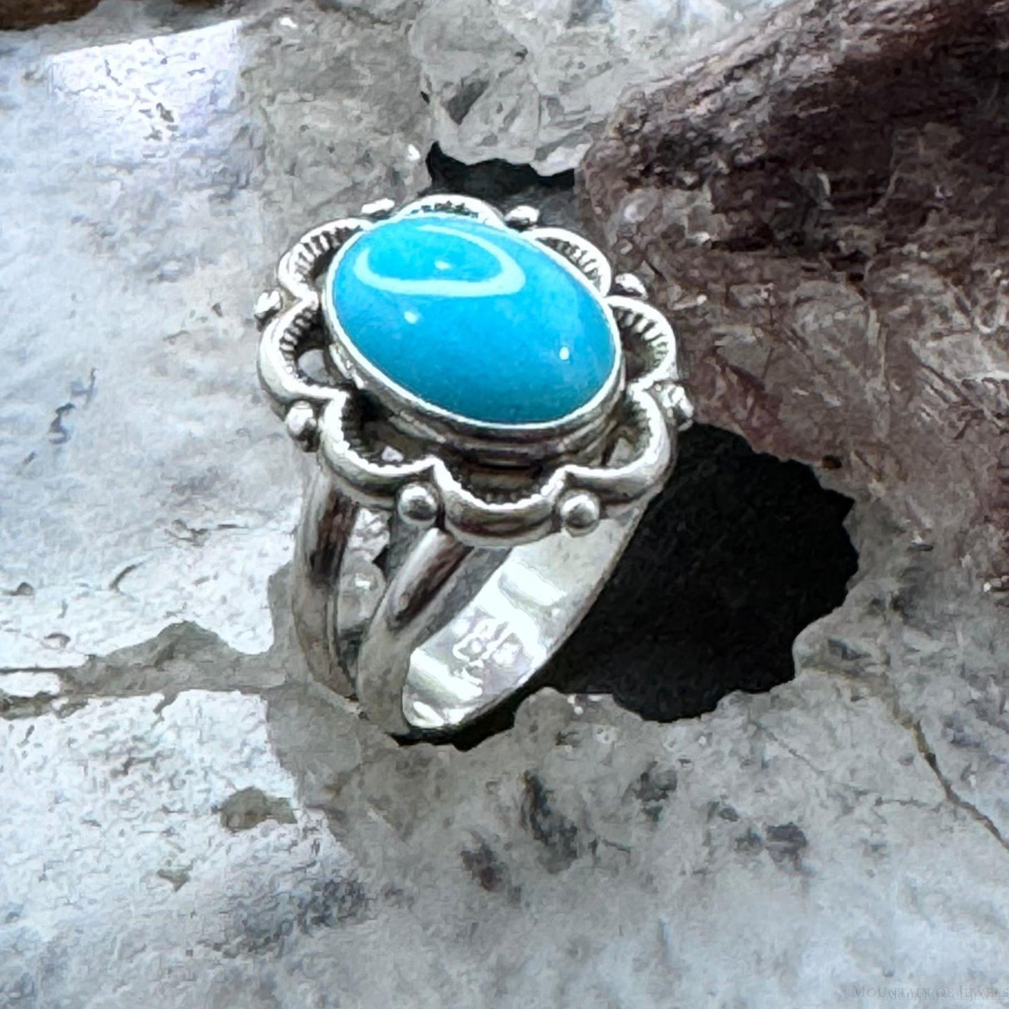 Carolyn Pollack Sterling Silver Sleeping Beauty Turquoise Flower Ring Size 7.25 For Women