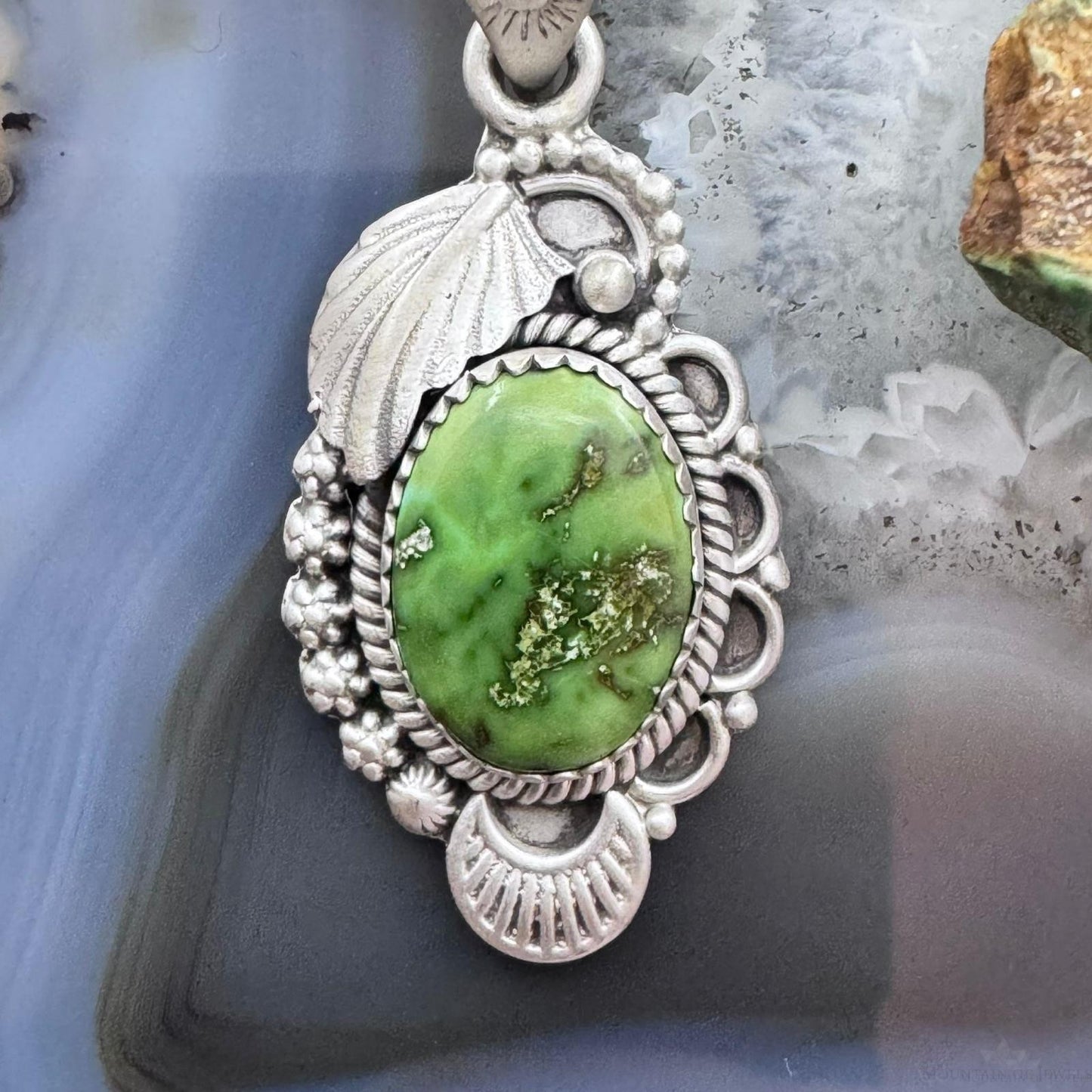 Sterling Silver Southwestern Style Oval Green Sonora Gold Turquoise Pendant For Women