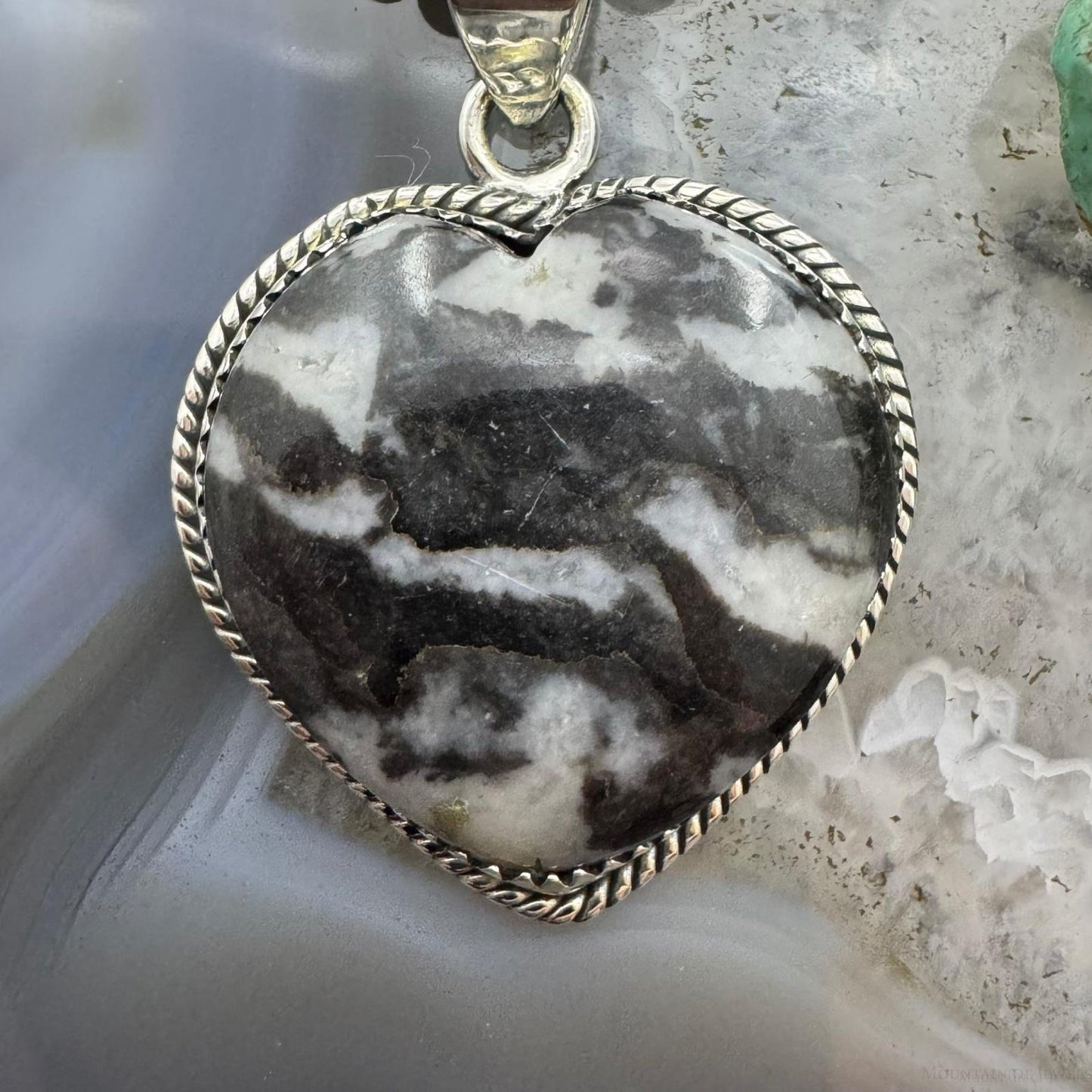 Sterling Silver Southwestern Style White Buffalo Heart Shape Pendant For Women