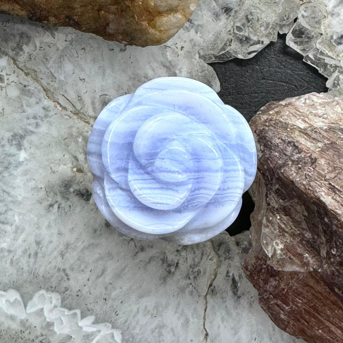 Carolyn Pollack Sterling Silver Blue Lace Agate Carved Rose Ring Size 5 For Women