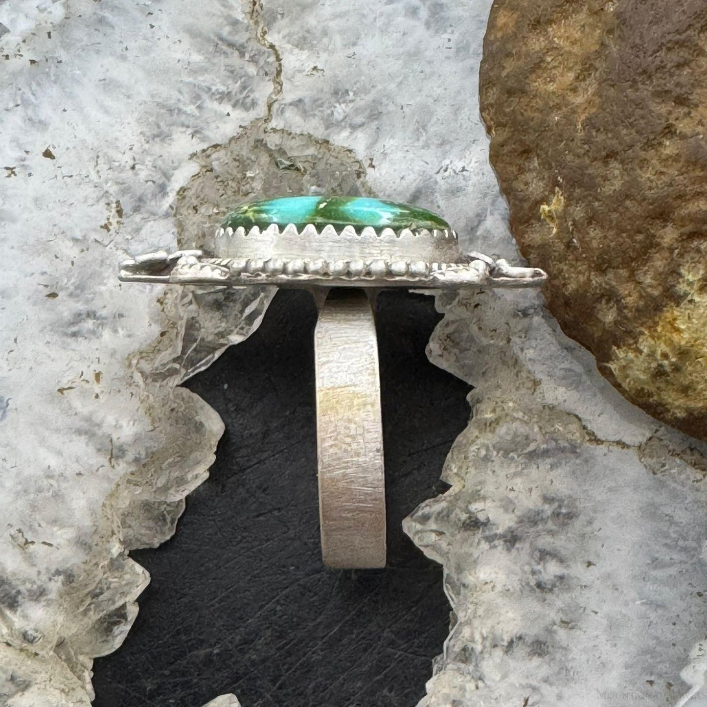 Sterling Silver Southwestern Style Sonora Gold Turquoise Decorated Adjustable Ring For Women #1
