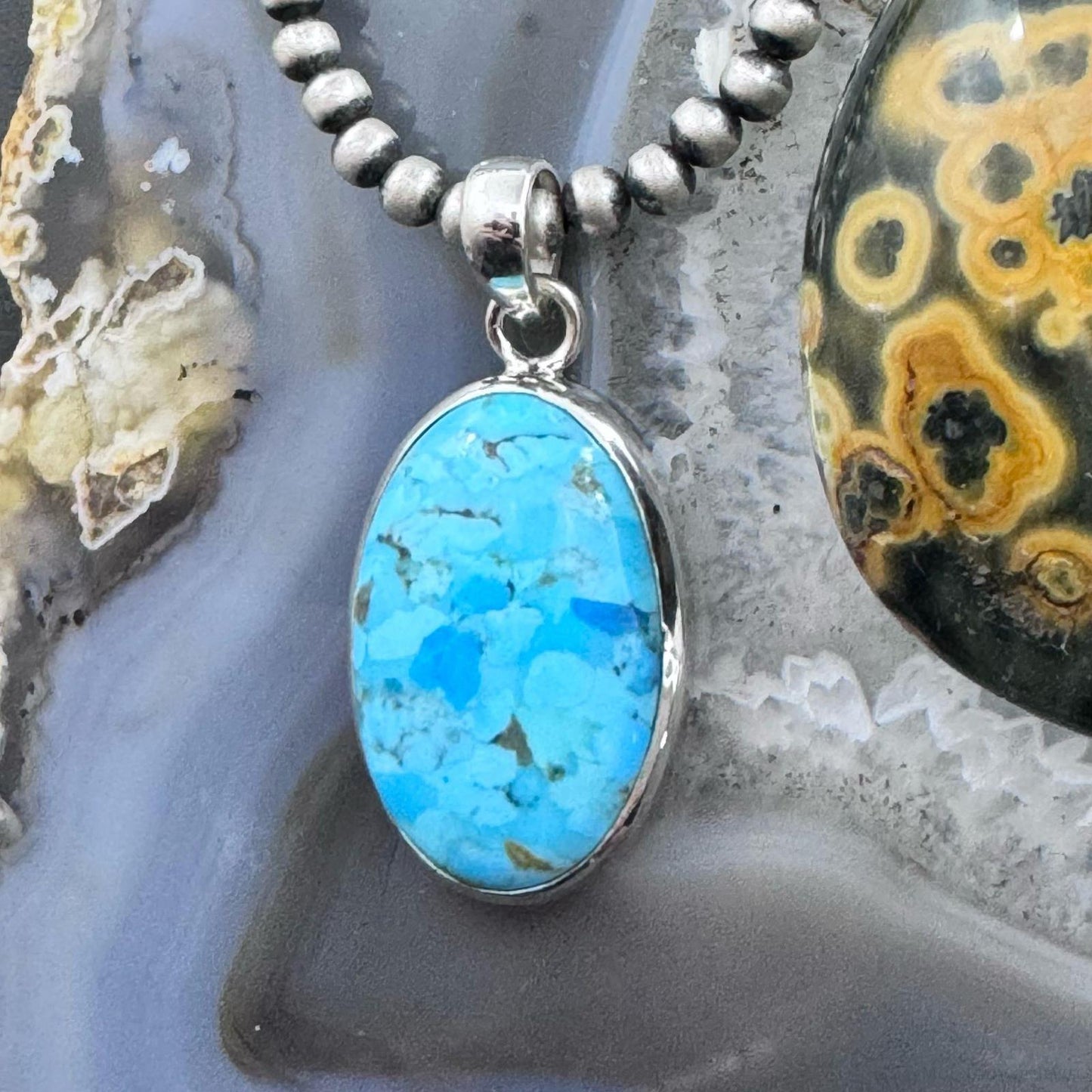 Sterling Silver Southwestern Style Oval Apatite Decorated Pendant For Women