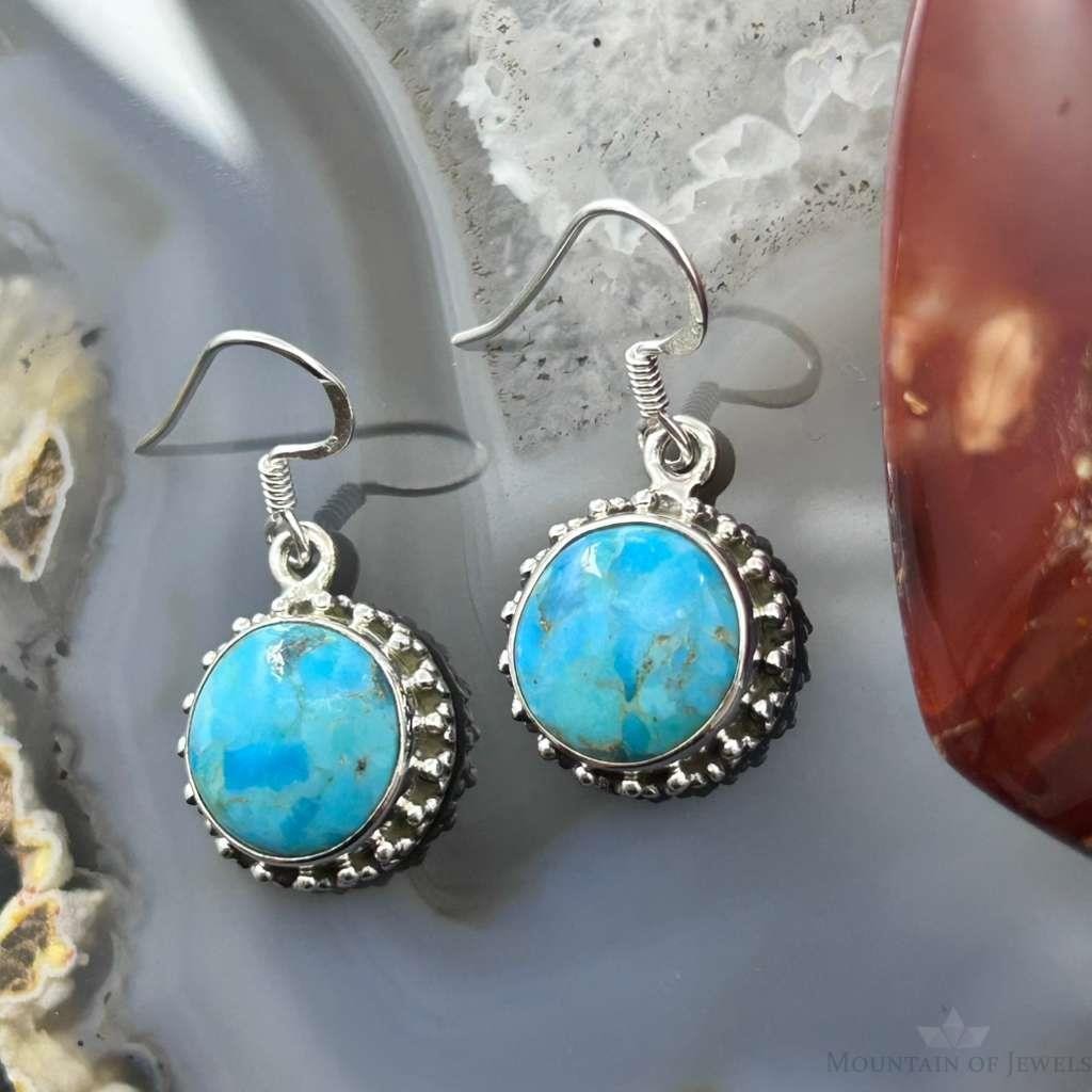 Sterling Southwestern Style Round Mojave Turquoise Dangle Earrings For Women