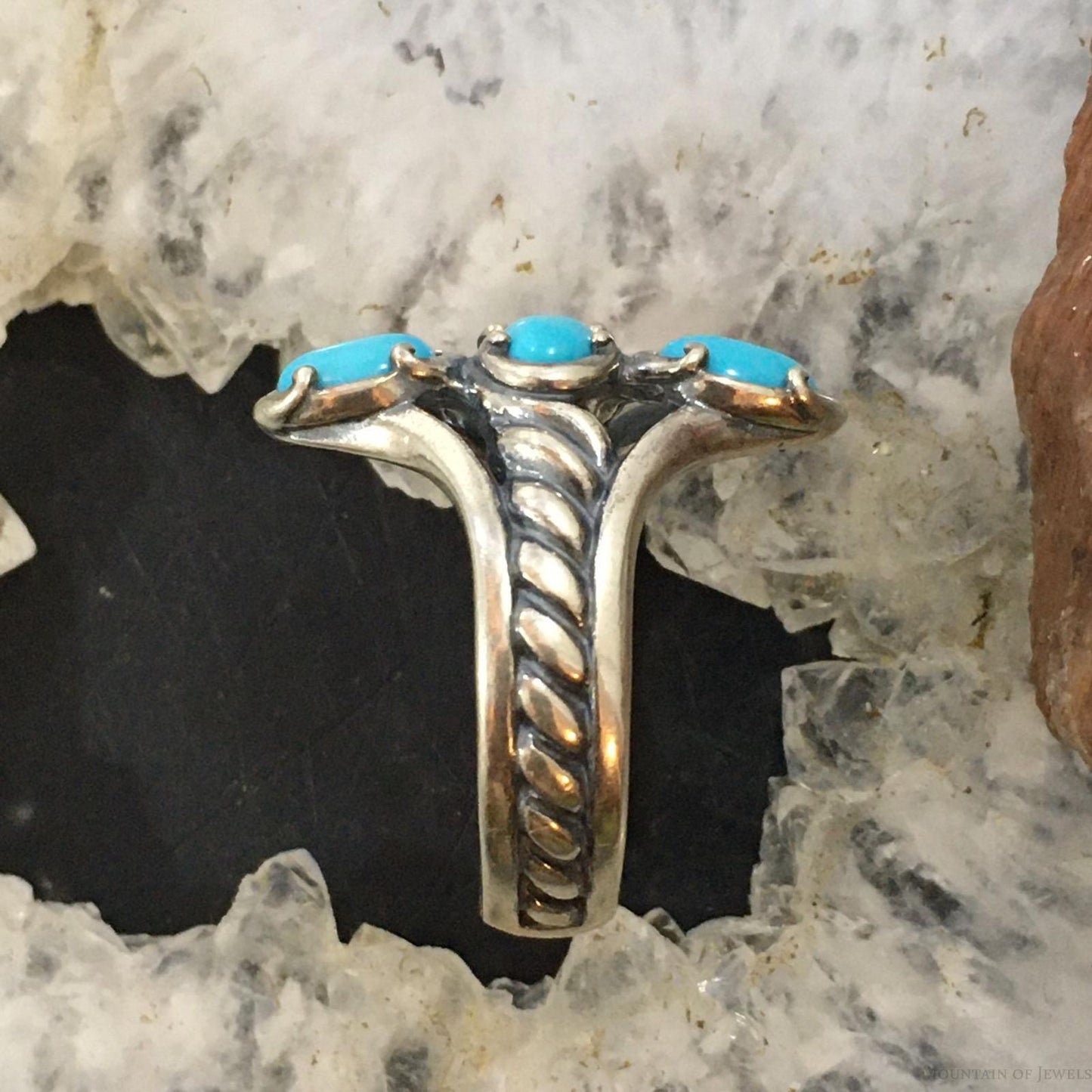 Carolyn Pollack Southwestern Style Sterling Silver 3 Sleeping Beauty Turquoise Decorated Ring For Women