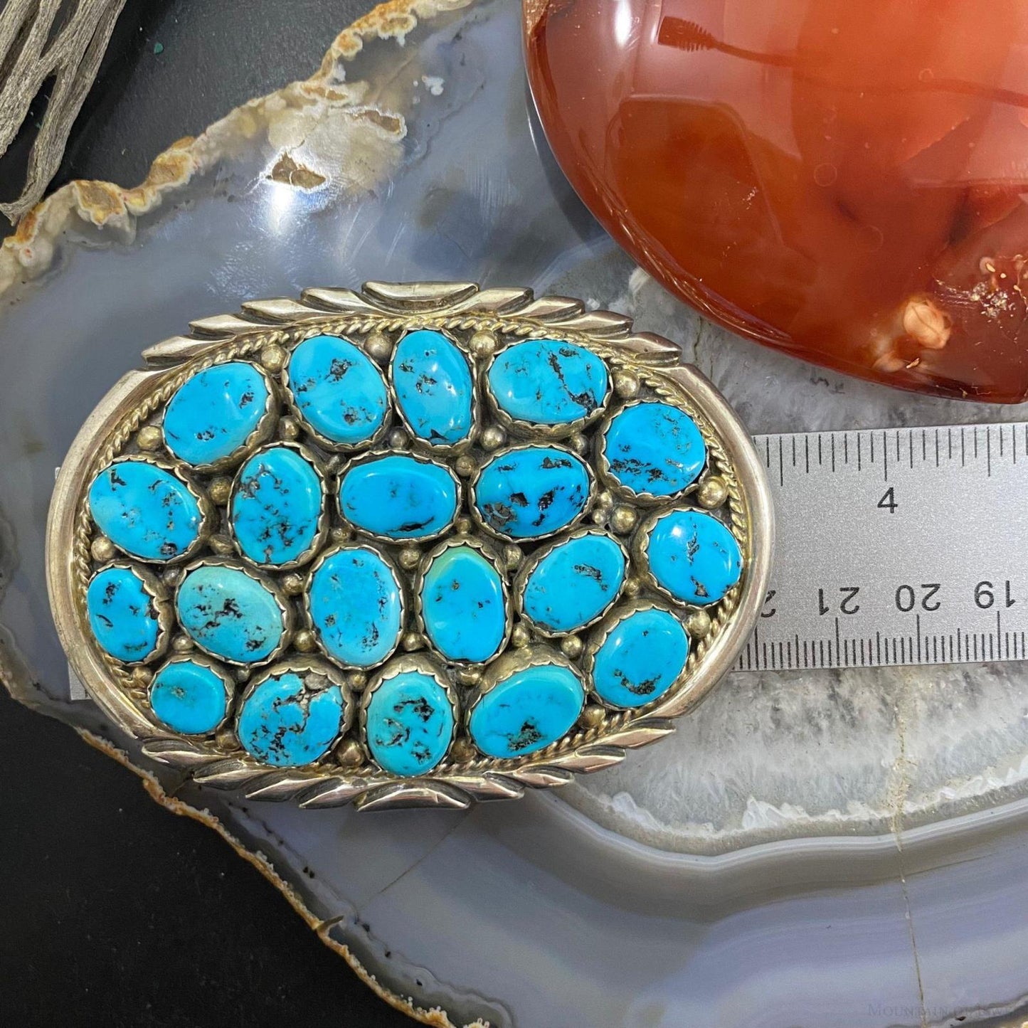 Vintage Heavy Native American Silver Oval Rough Turquoise Belt Buckle For Men
