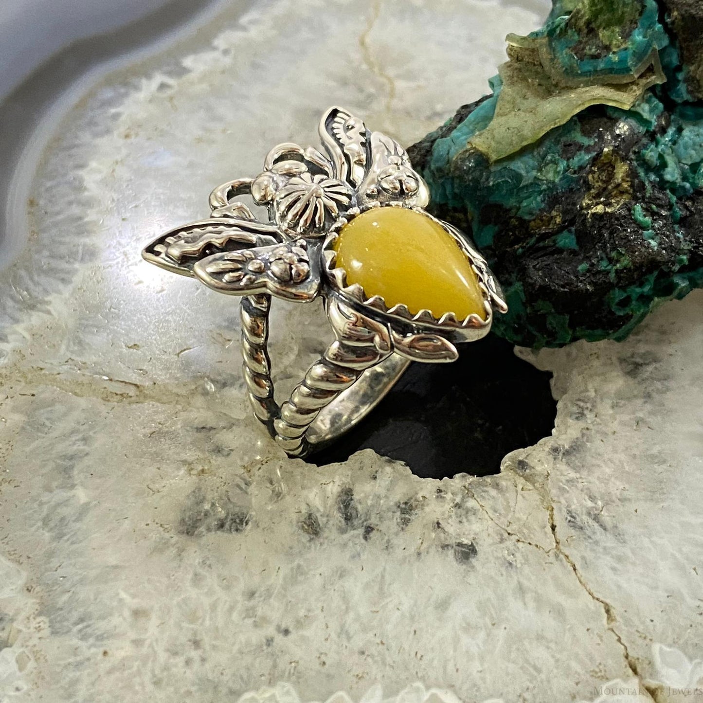 Carolyn Pollack Southwestern Style Sterling Silver Yellow Jasper Bee Ring For Women, Variety of Sizes