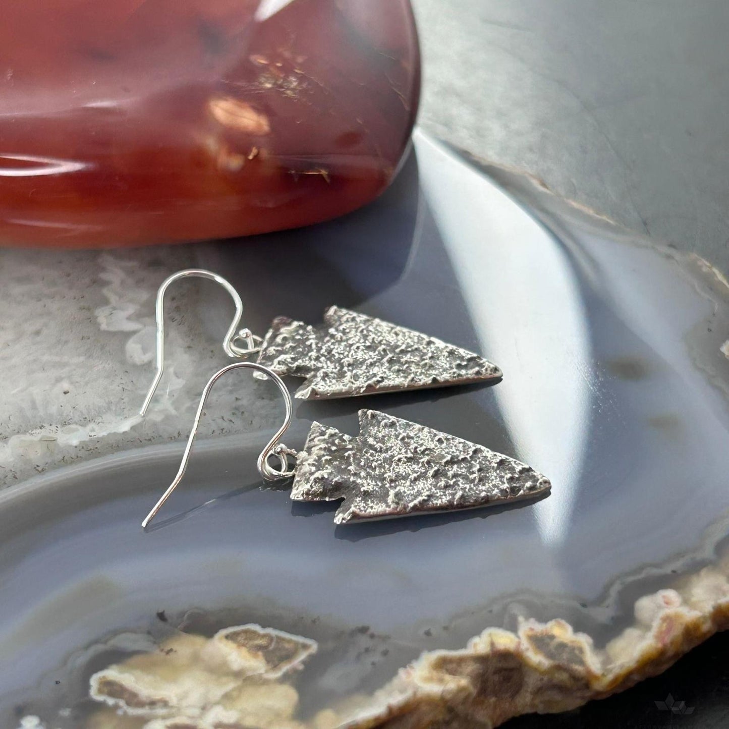 Cheyenne Custer Sterling Silver Tufa Cast Arrowhead Dangle Earrings For Women