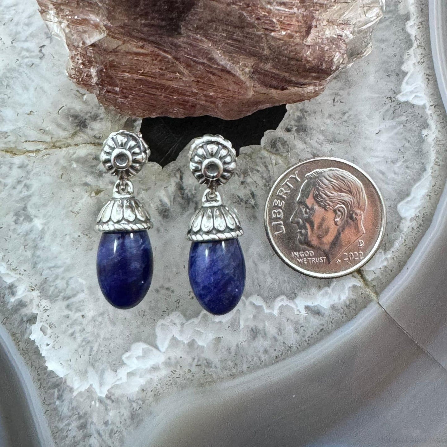 Carolyn Pollack Sterling Silver Oval Sodalite Post Dangle Earrings For Women