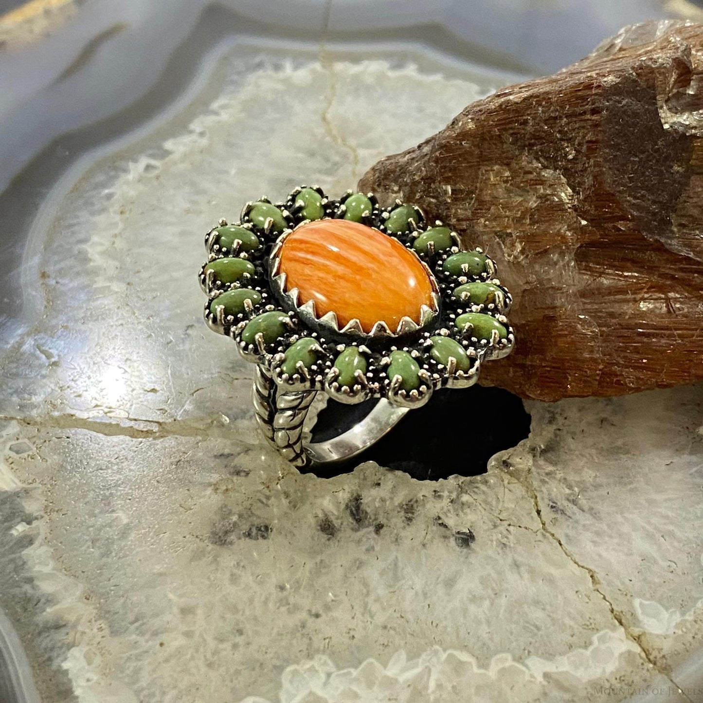 Carolyn Pollack Southwestern Style Sterling Silver Spiny Oyster and Turquoise Ring Variety of Sizes