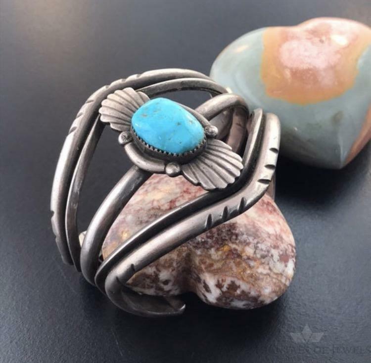 Silver Native American Heavy Turquoise Split Shank Unisex Bracelet Cuff