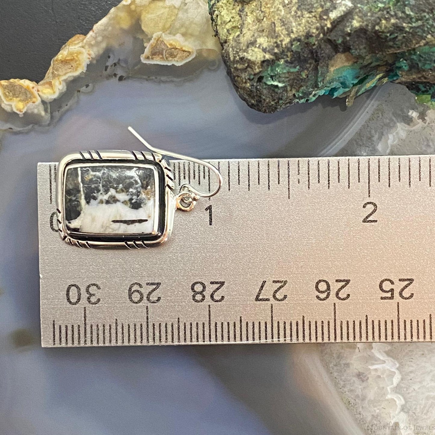 Reserved for Althea Frankel! Native American Sterling Silver Rectangle Bar White Buffalo Dangle Earrings