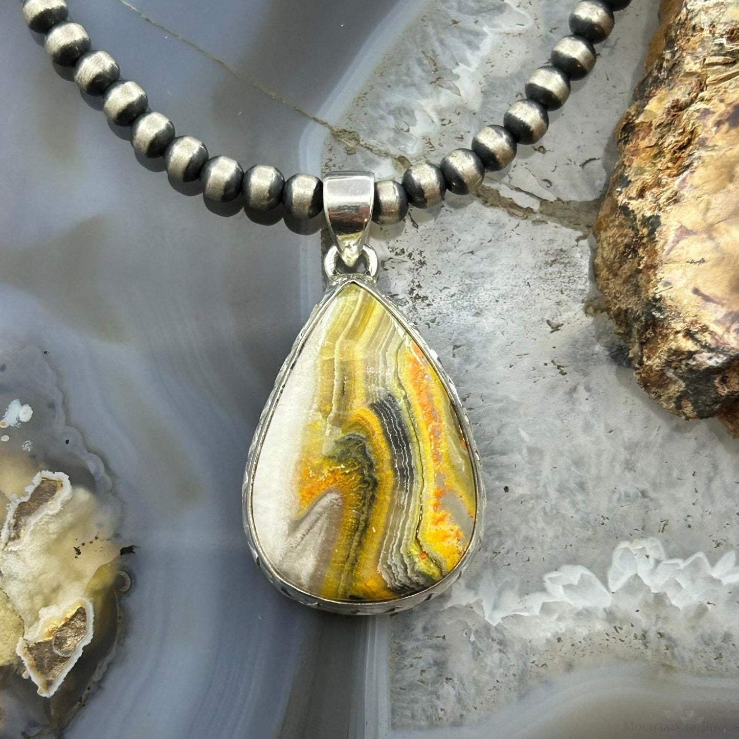 Sterling Silver Southwestern Style Teardrop Bumblebee Jasper Pendant For Women