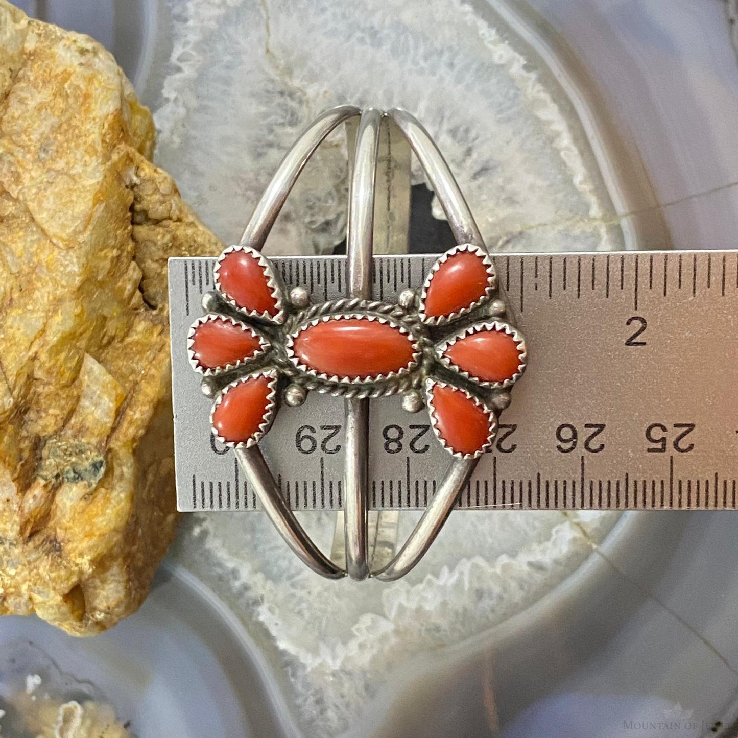 T. Yazzie Native American Sterling Coral Flower Split Shank Bracelet For Women