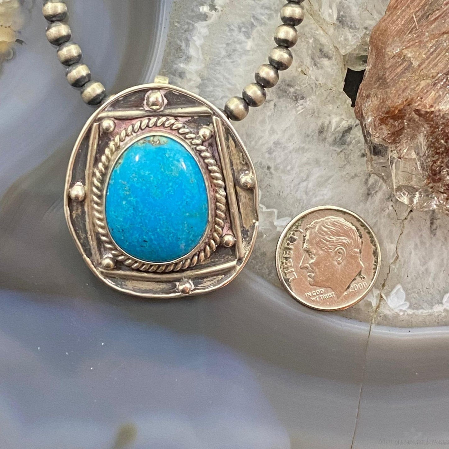 Vintage Native American Silver Oval Turquoise Unisex Pendant