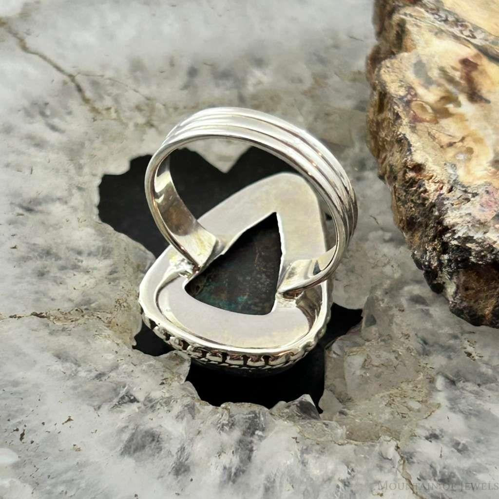 Sterling Silver Southwestern Style Teardrop Chrysocolla Decorated Ring Size 7.25 For Women