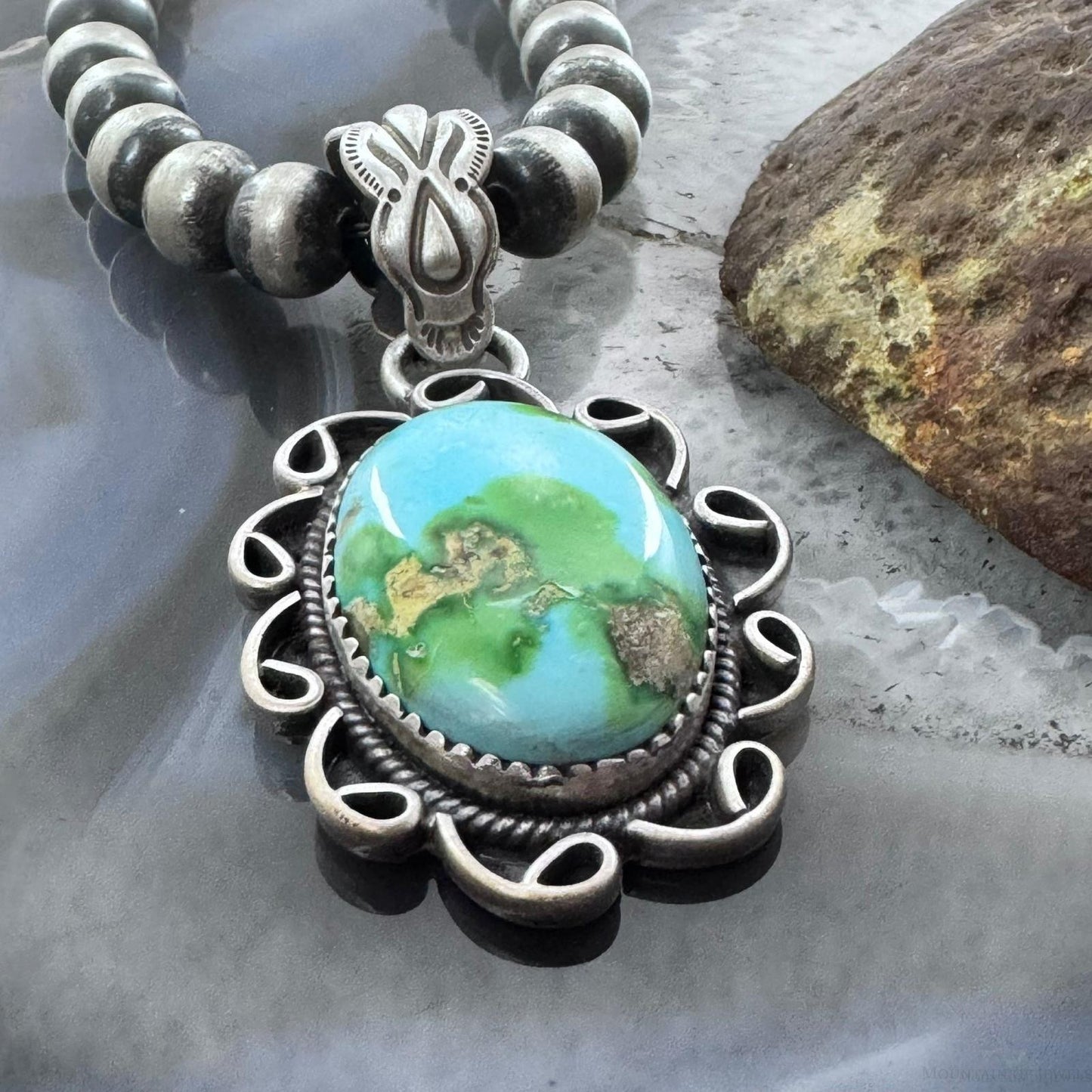 Sterling Silver Southwestern Style High Grade Matrix Sierra Bella Turquoise Pendant For Women