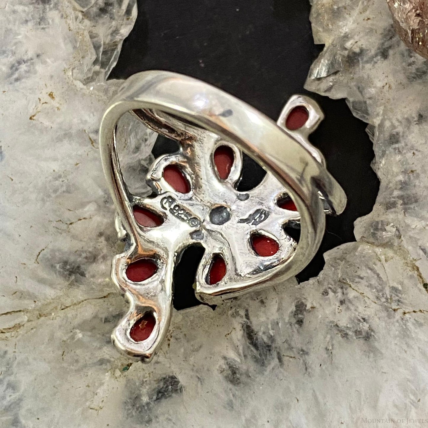 Carolyn Pollack Sterling Silver Red Jasper Cluster Decorated Ring For Women, Variety of Sizes