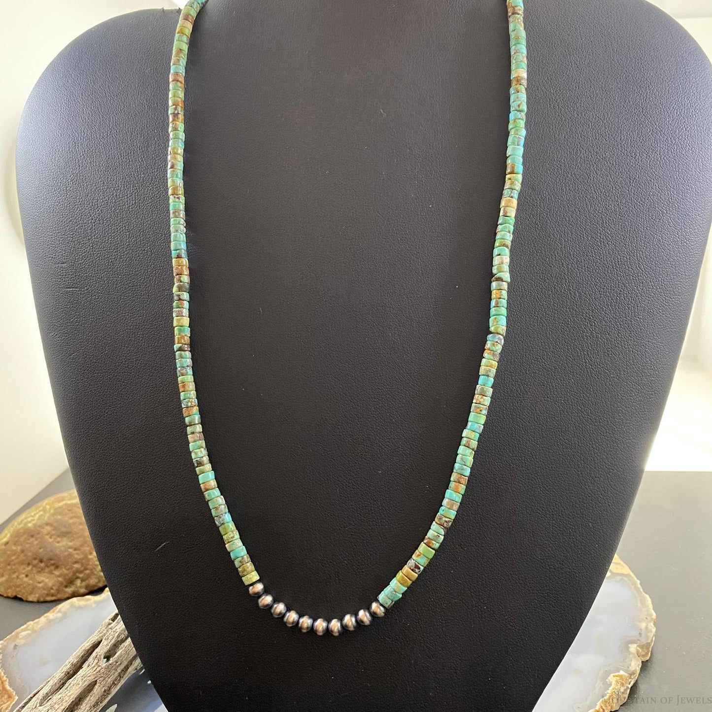 Turquoise Beads w/10 Navajo Pearl Beads 4 mm Sterling Silver 18" Unisex Necklace