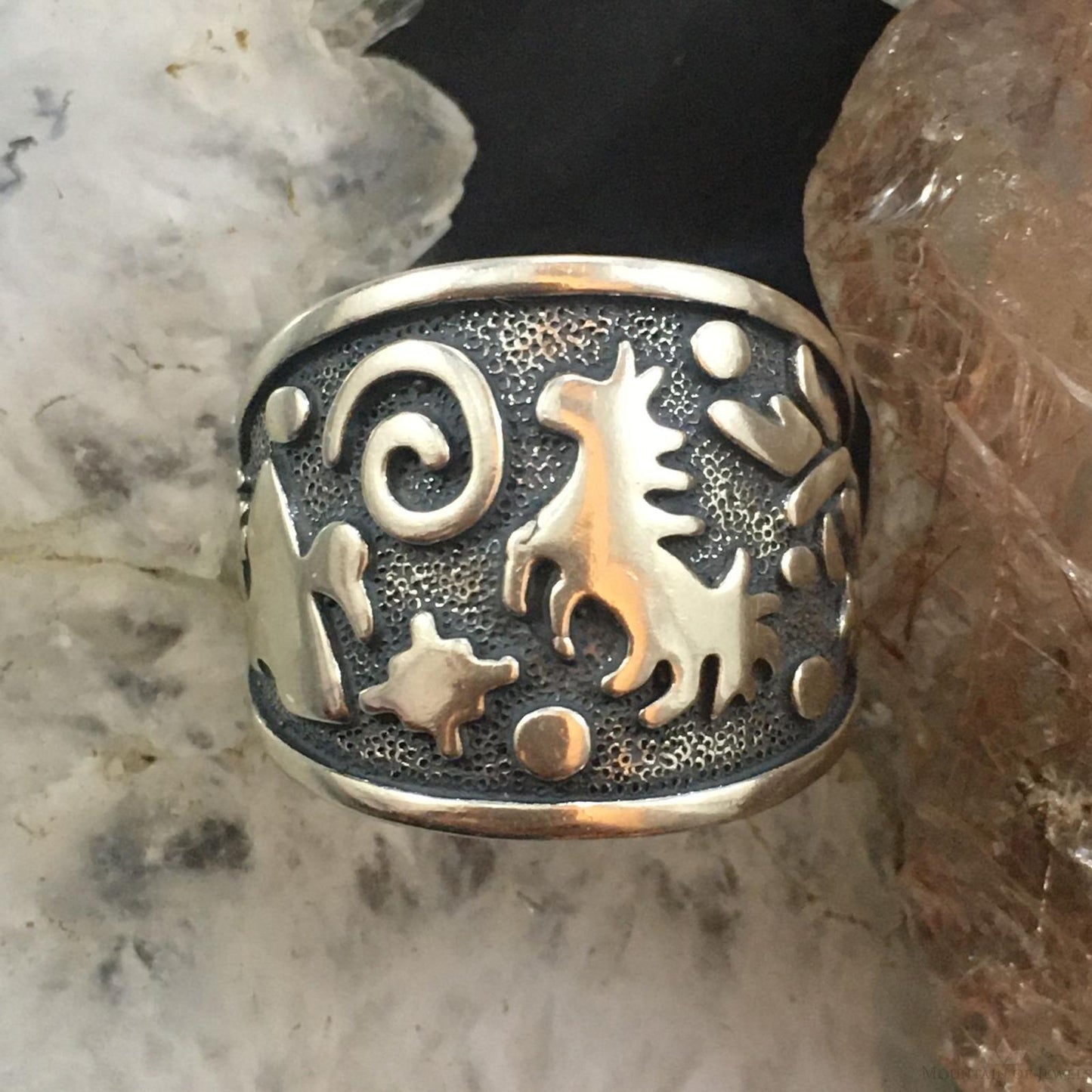 Jody Naranjo Vintage Southwestern Style Sterling Silver Fetish Symbol Decorated Ring For Women