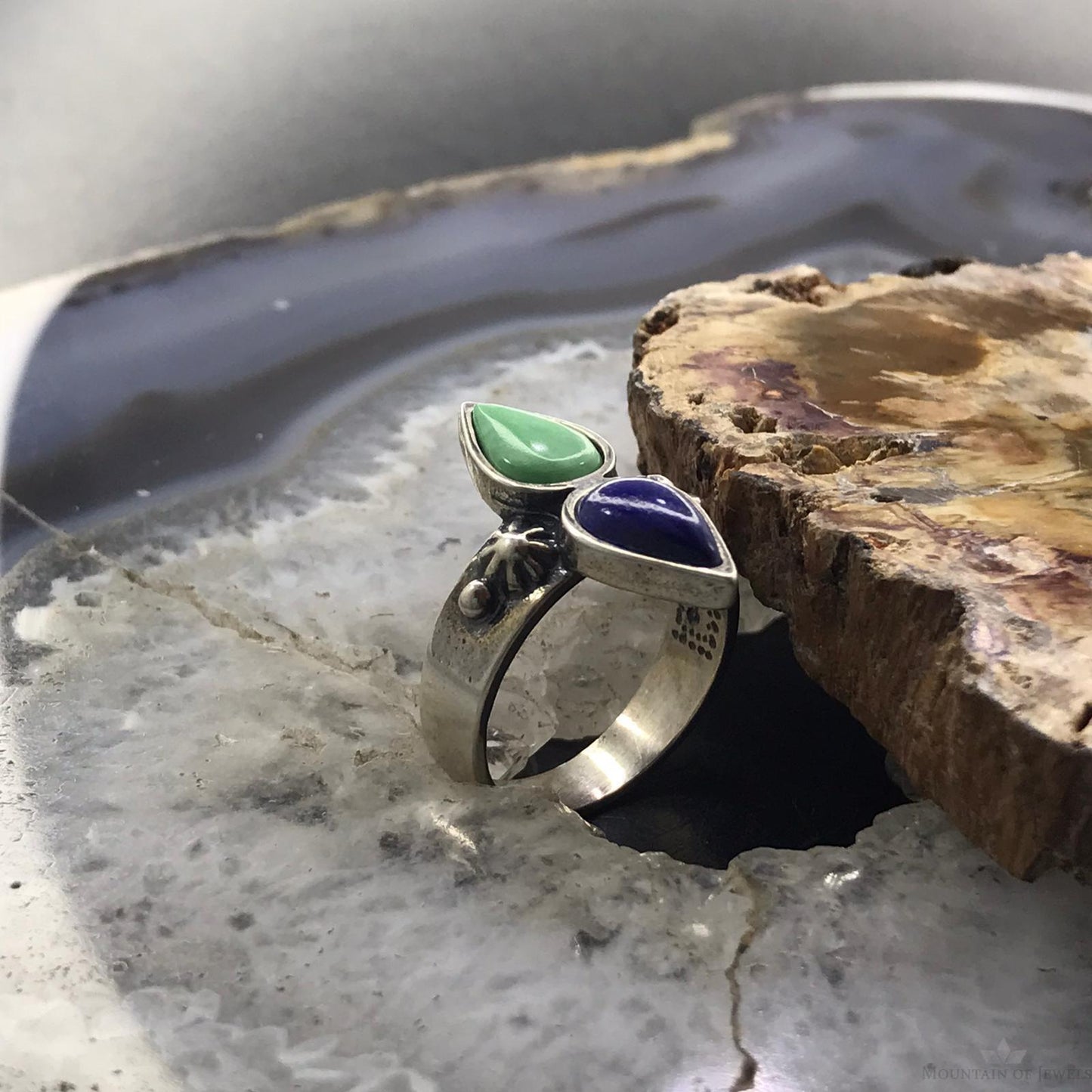 Carolyn Pollack Sterling Silver Pear Variscite and Lapis Ring Size 7 For Women