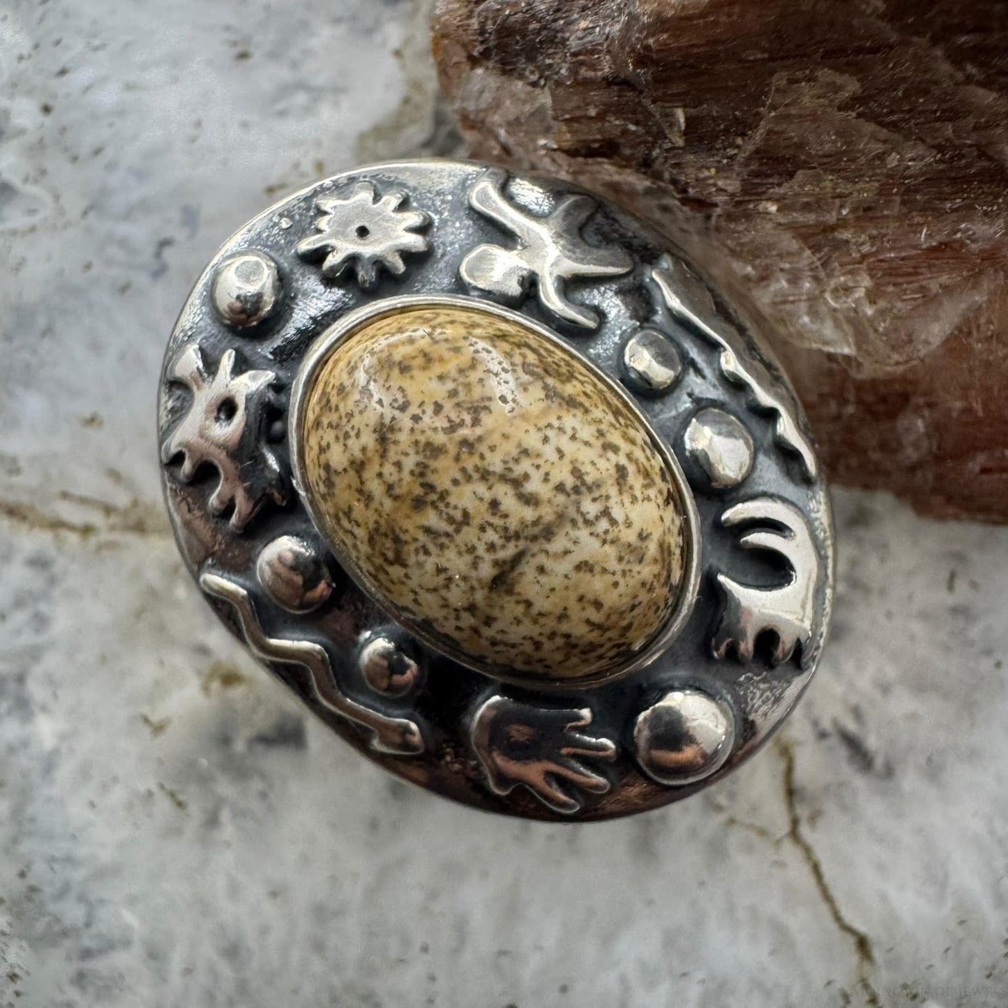 Carolyn Pollack Sterling Silver Oval Picture Jasper Petroglyph Ring For Women