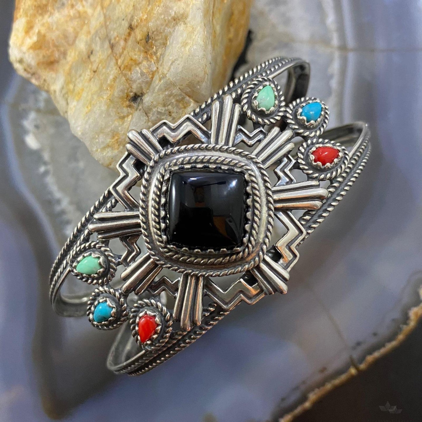 Fritz Casuse & Carolyn Pollack Sterling Silver Multistones Zia Collection Statement Bracelet For Women