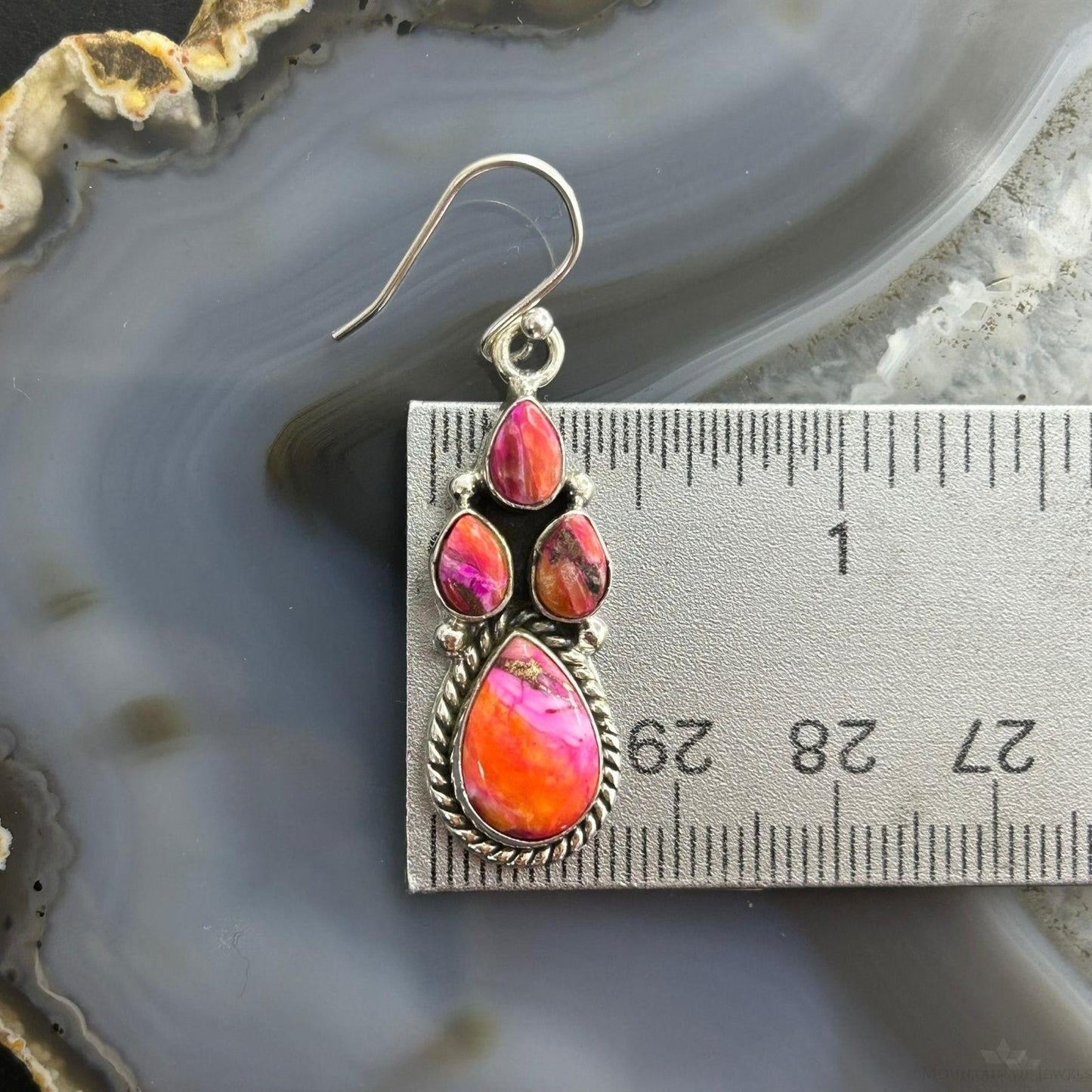 Sterling Silver Southwestern Style Multistone Dahlia Dangle Earrings For Women