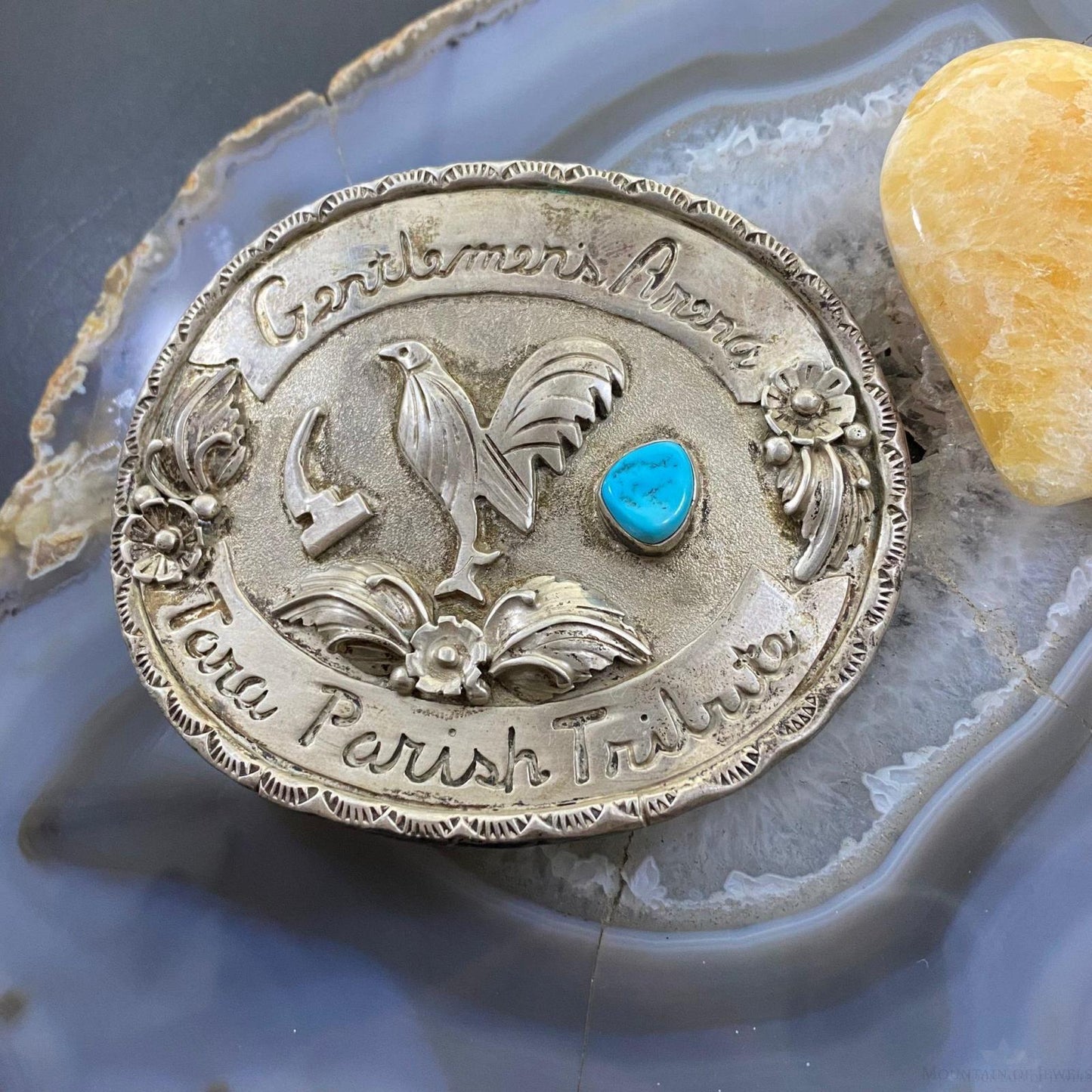 Sterling Turquoise & Chicken Decorated Gentlemen Arena Tribute Belt Buckle