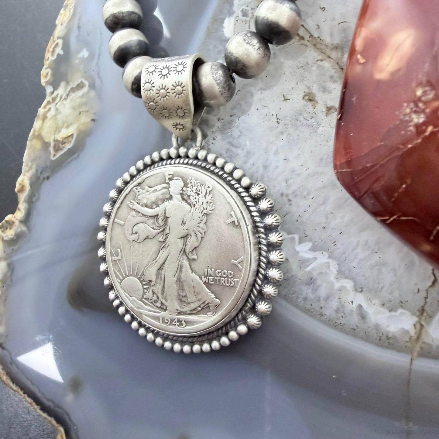 Genuine 90% Silver 1943 US Walking Liberty Half Dollar Decorated Unisex Pendant