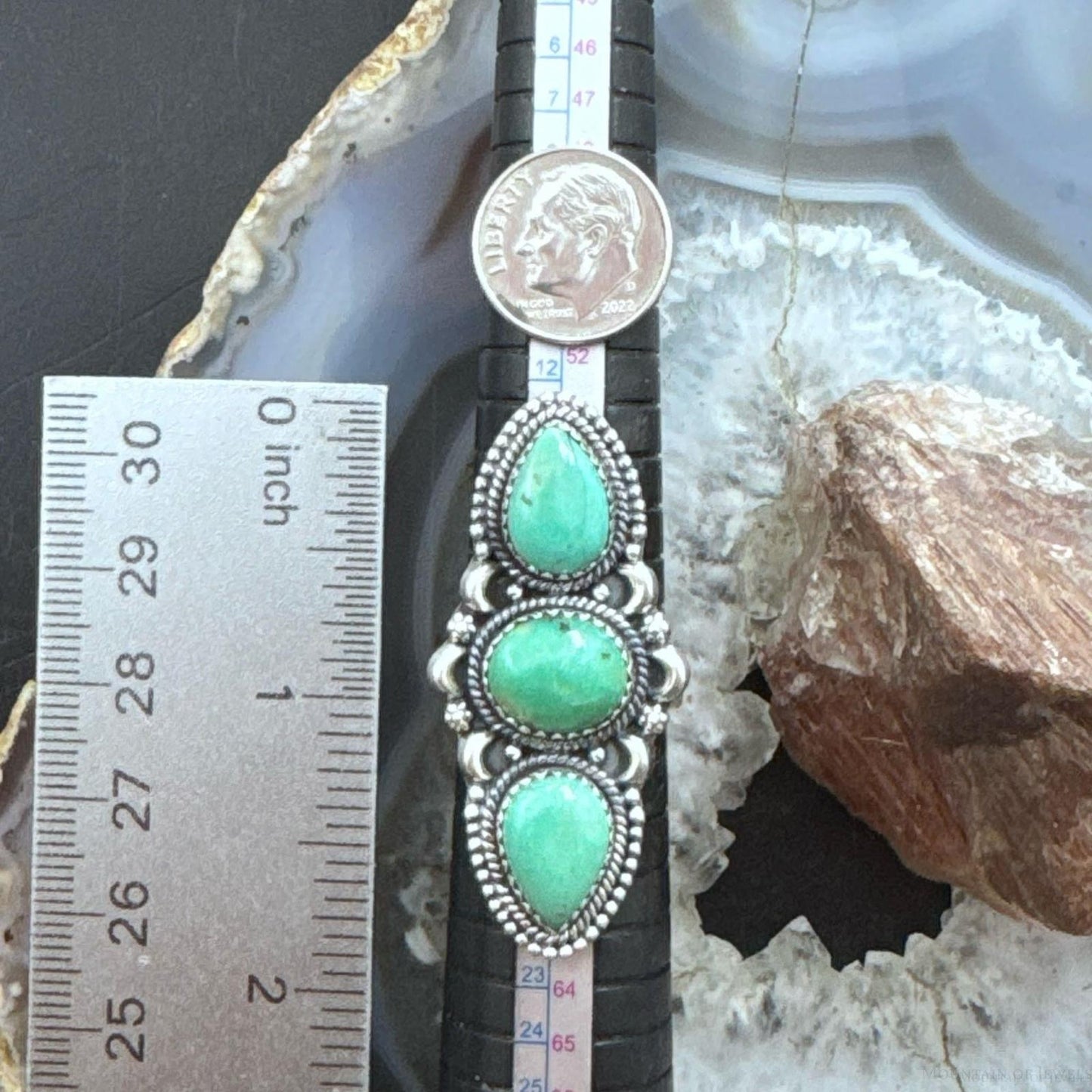 Sterling Silver Southwestern Style 3 Green Turquoise Adjustable Ring For Women